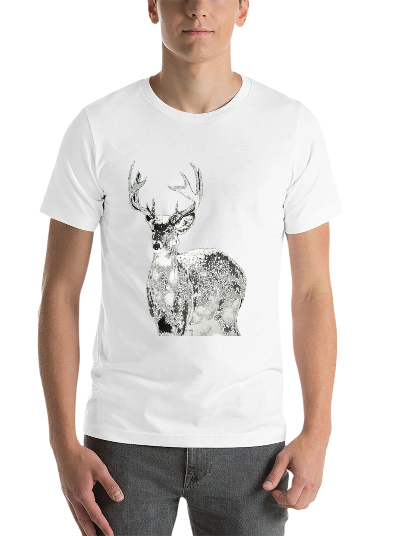 Black Men's Black T-Shirt with Graphic Deer Design view 14