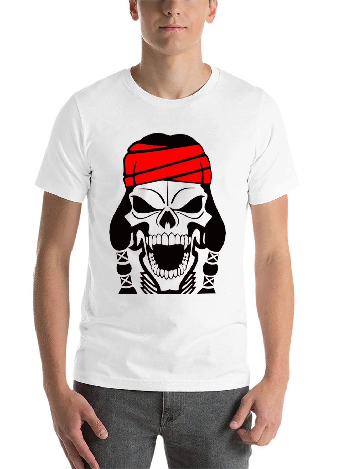 Black Skull T-Shirt - Black Graphic Tee with Red Headband view 14