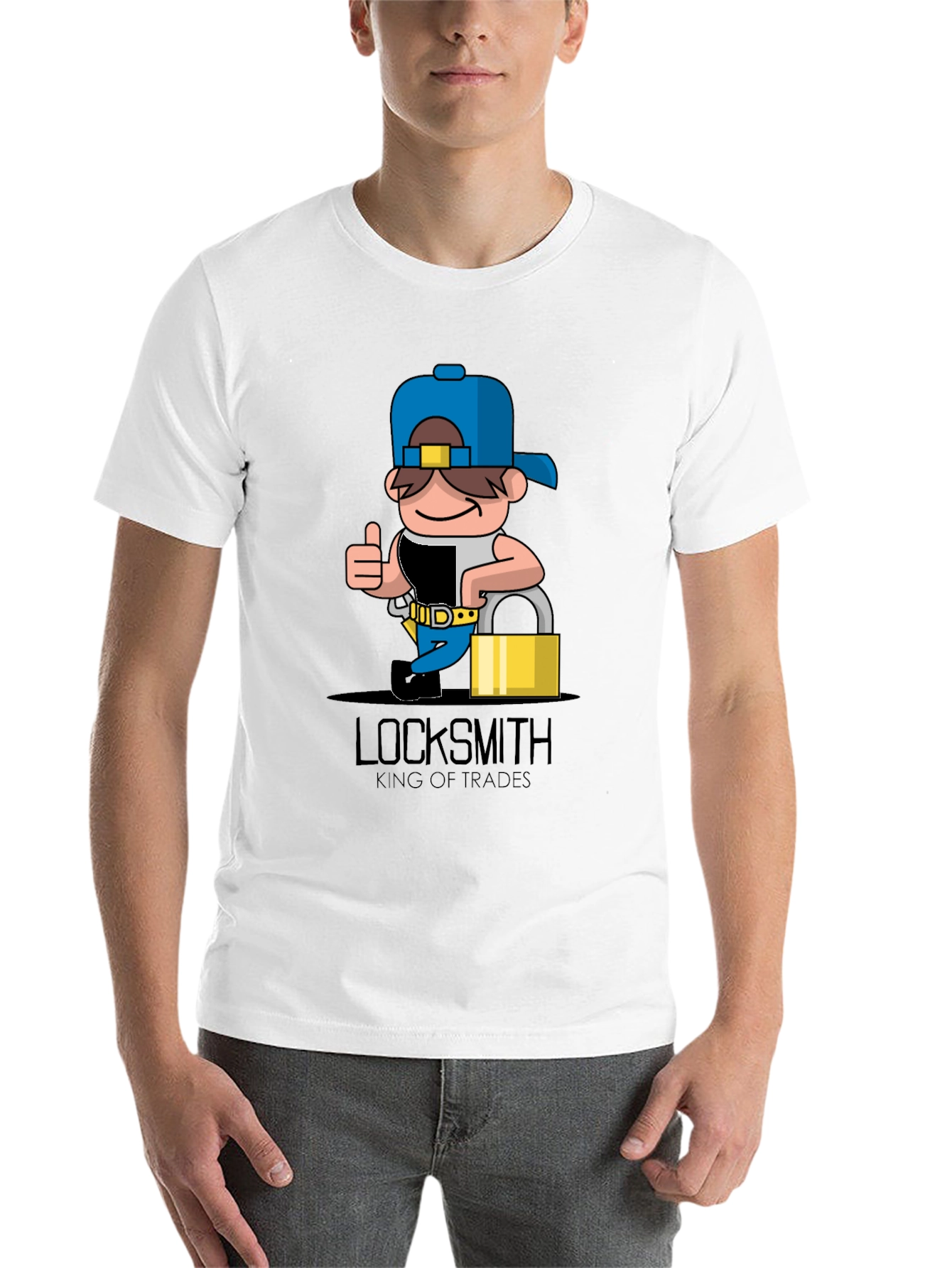 Black Locksmith Cartoon Graphic T-Shirt - King of Trades view 14