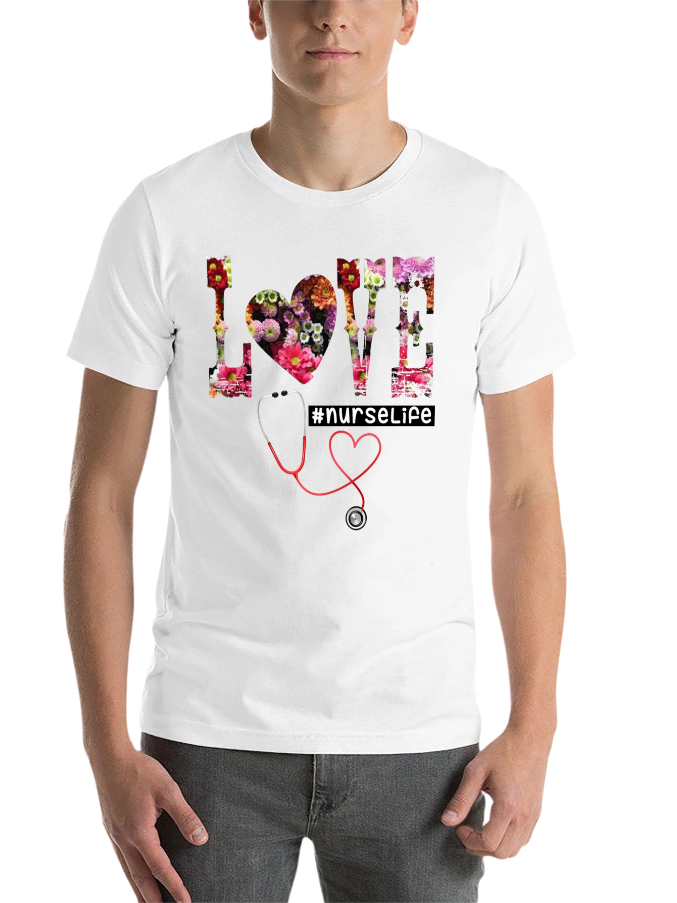 Black Floral Love Nurse Life T-Shirt view 14