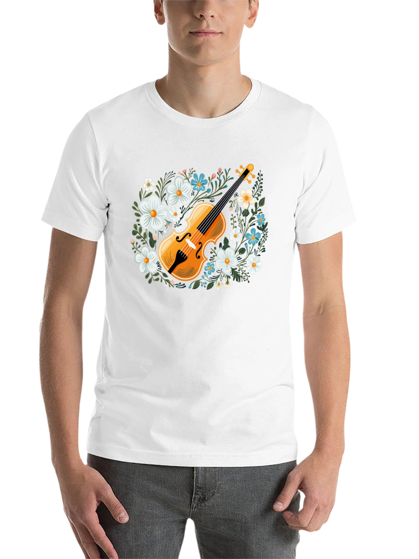 Black Floral Violin Graphic T-Shirt - Musical Style view 14