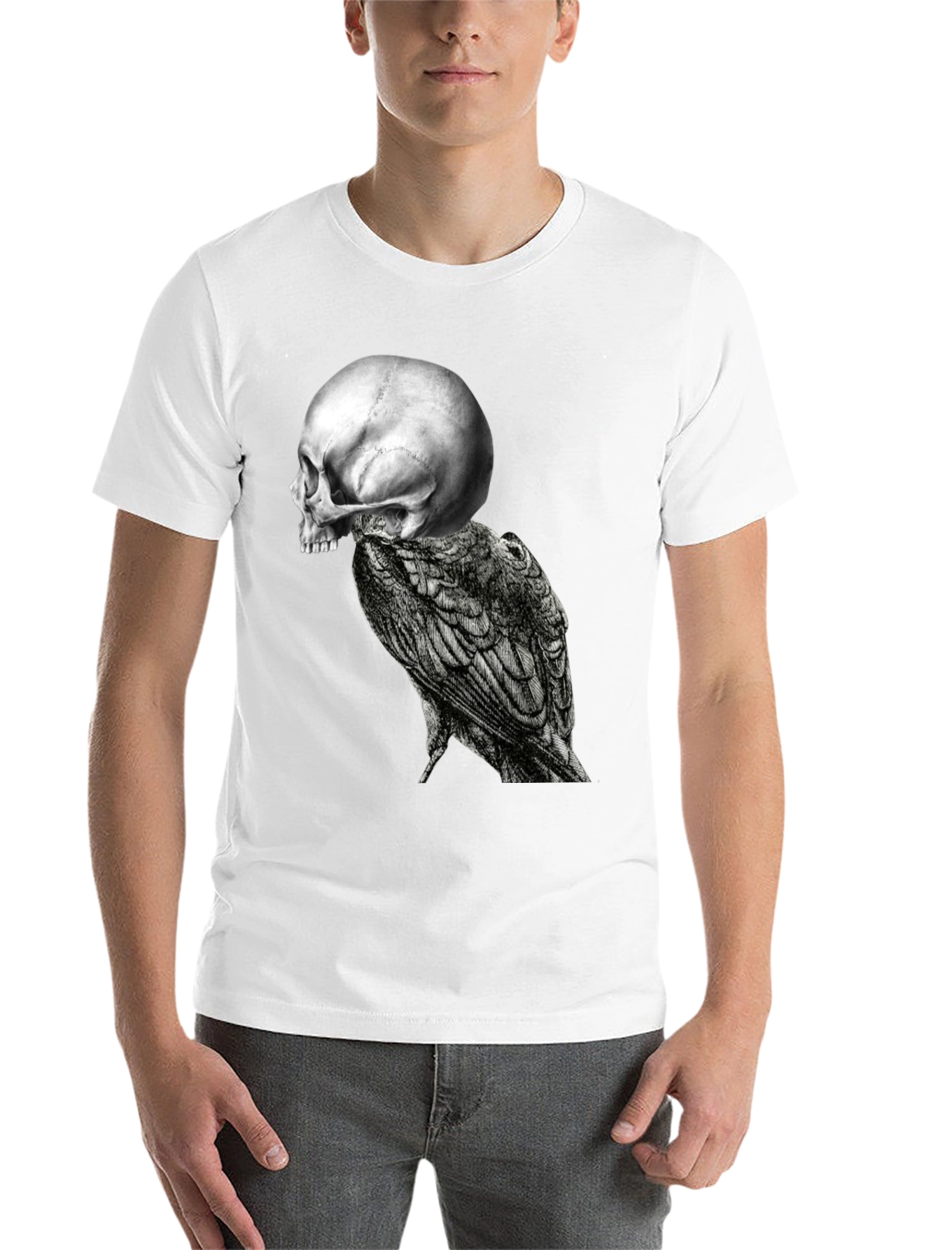 Black Skull & Raven Graphic Tee - Black Cotton Blend view 14