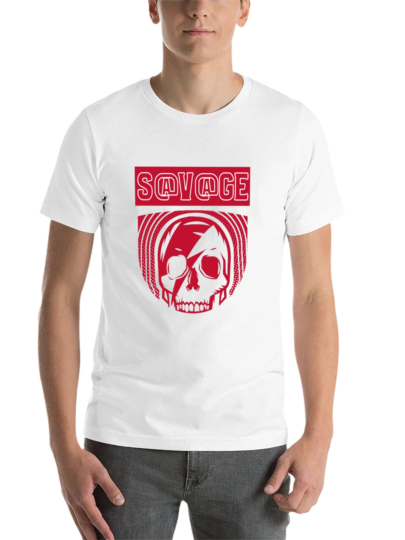 Black Savage Skull Graphic T-Shirt - Bold Red Design view 14