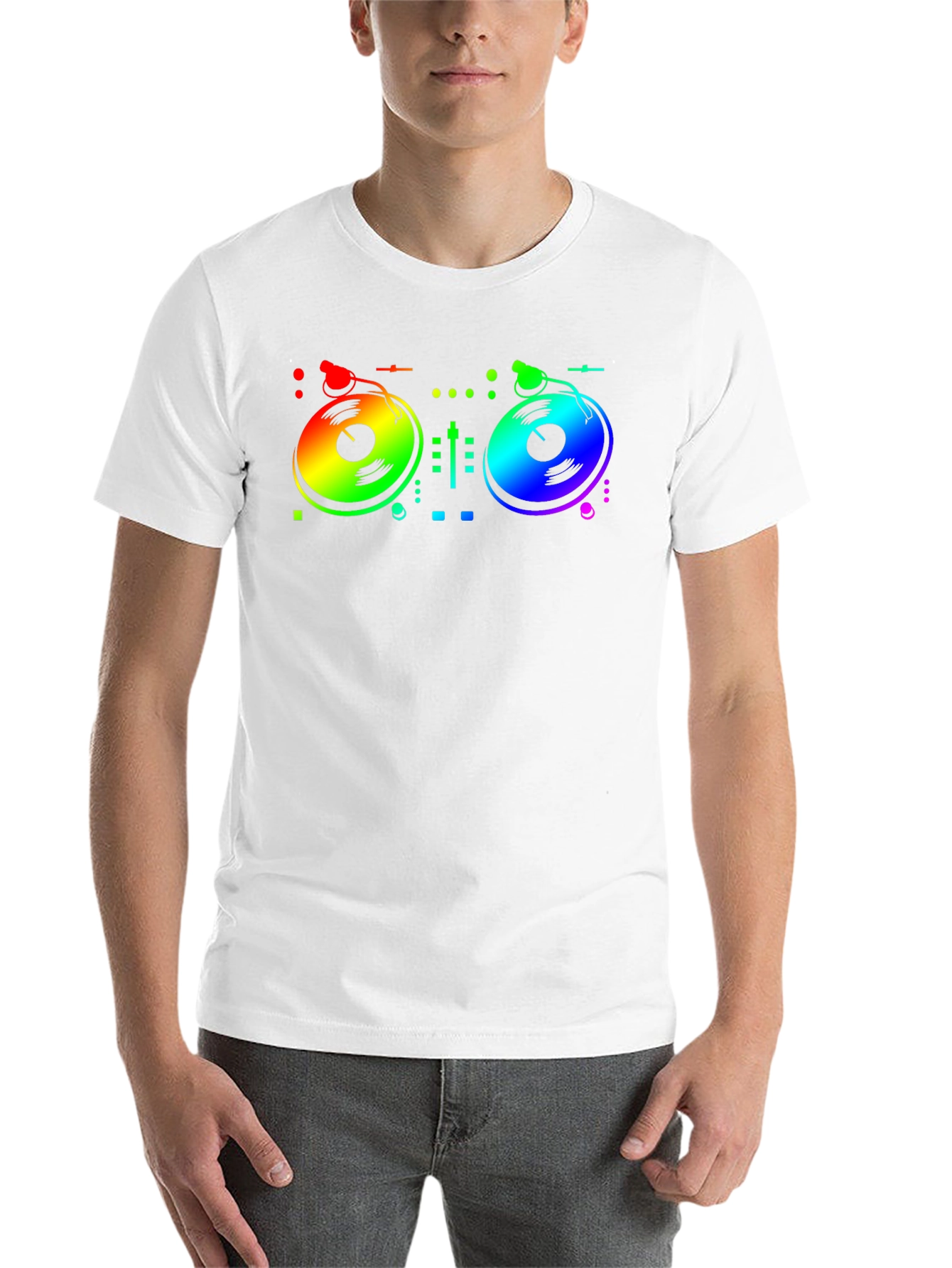 Black Rainbow DJ Turntable Graphic T-Shirt view 14