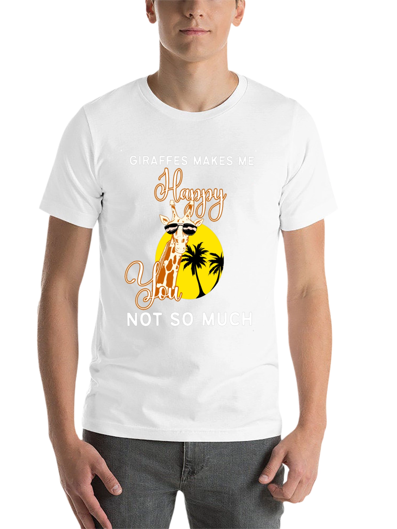 Black Giraffe Happy Tee - Unisex Novelty Graphic T-Shirt view 14