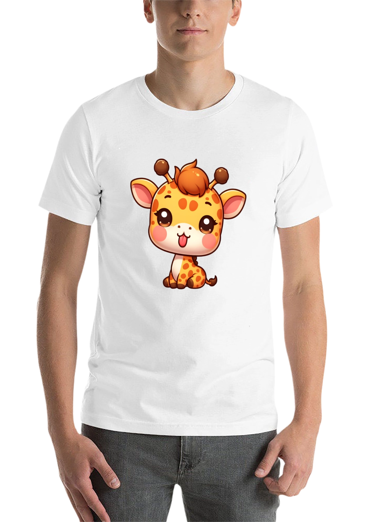 Black Cute Giraffe Cartoon Black T-Shirt view 14