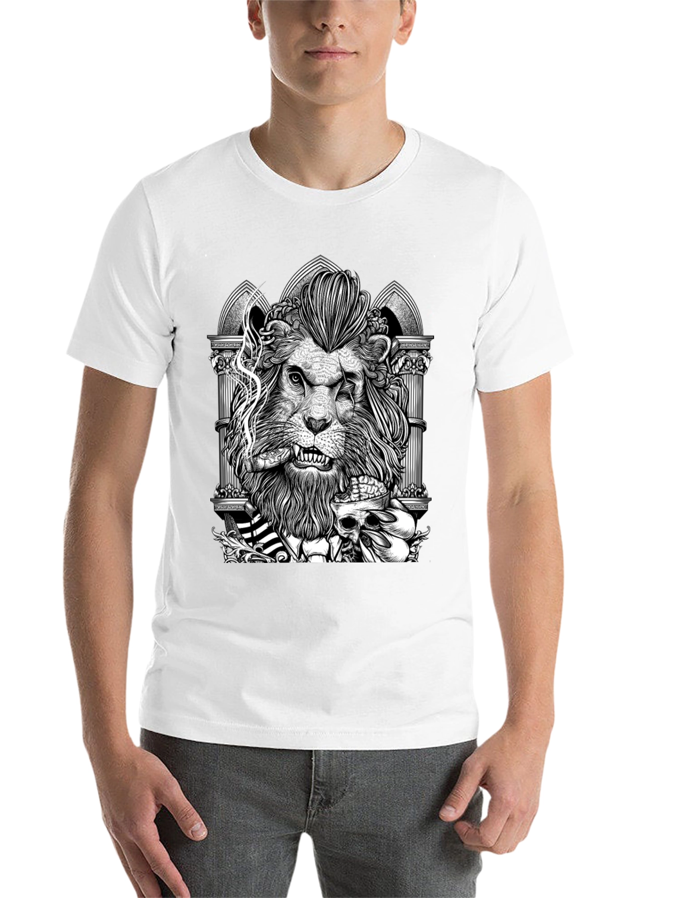 Black Lion with Skull Graphic Tee - Black view 14