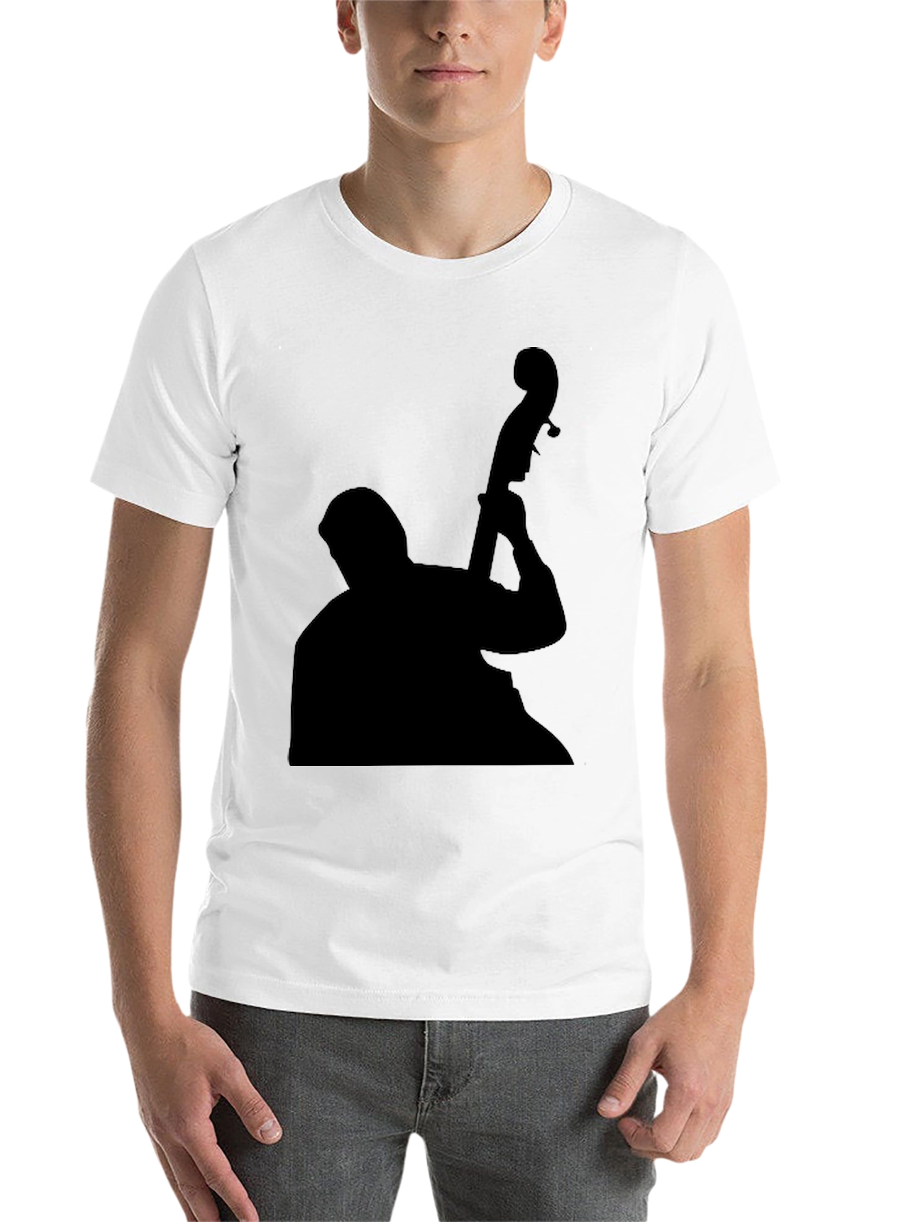 Black Jazz Bass Player Silhouette Black T-Shirt view 14