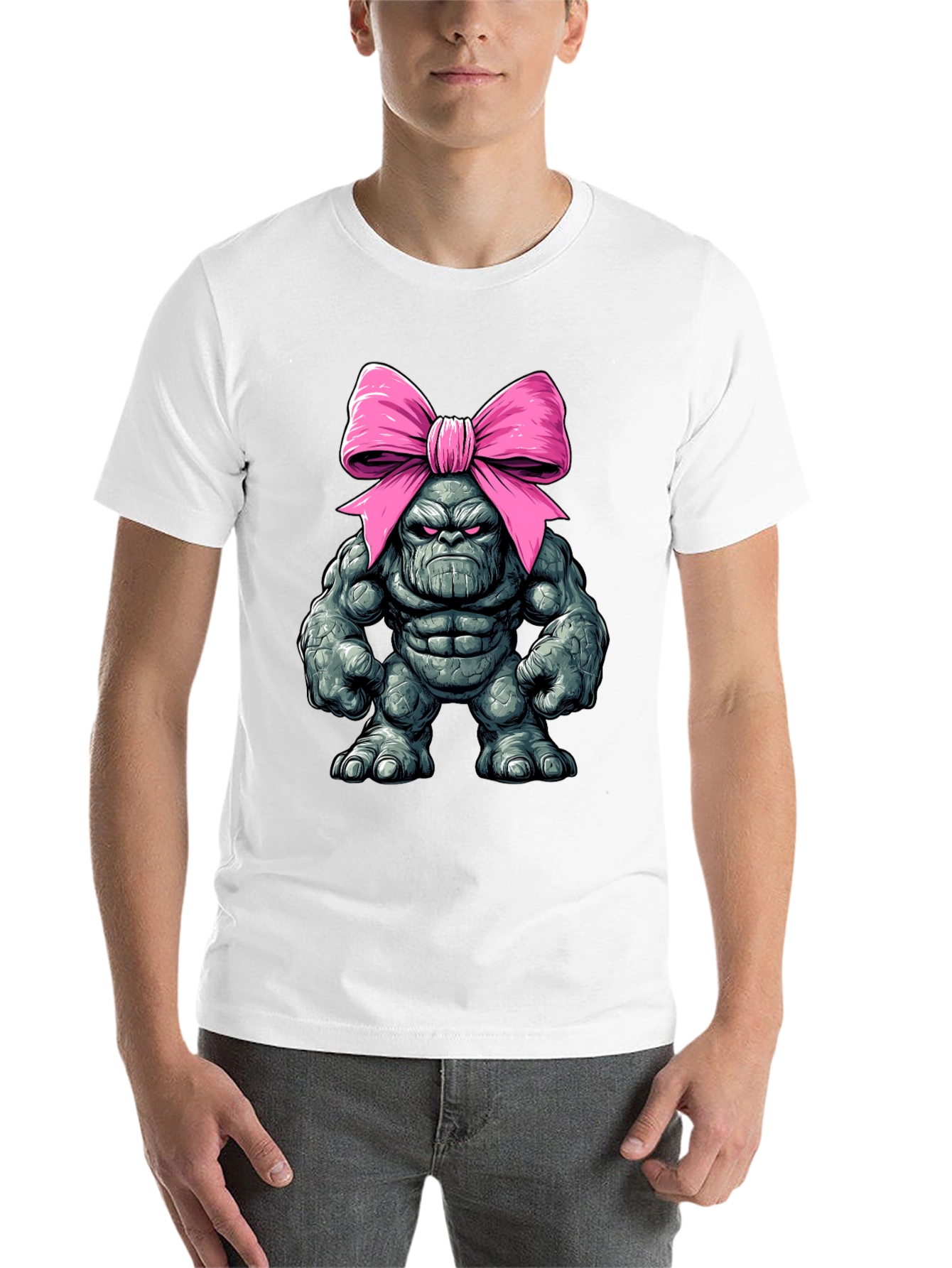 Black Funny Thanos with Pink Bow T-Shirt view 14
