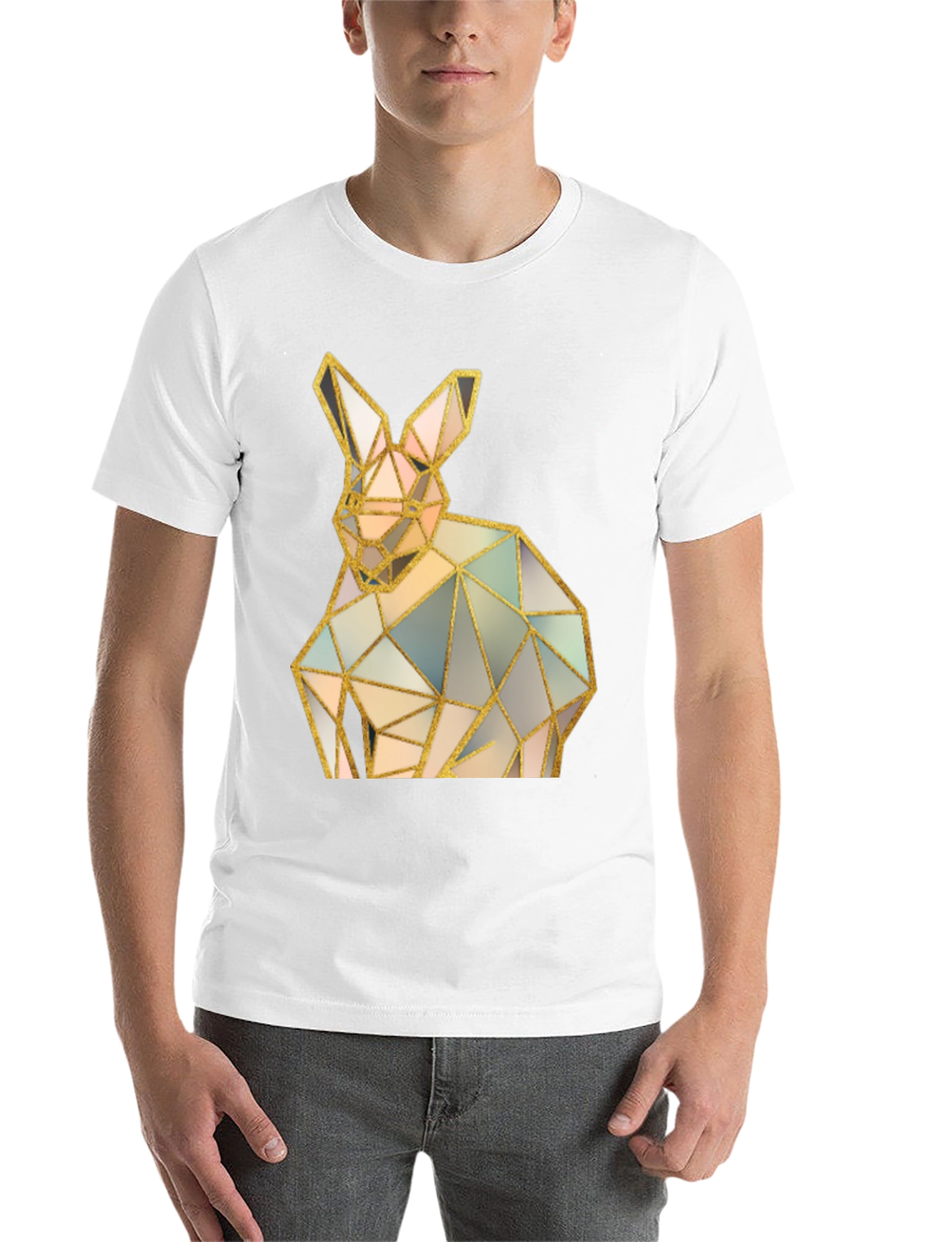 Black Geometric Rabbit Graphic Black T-Shirt view 14