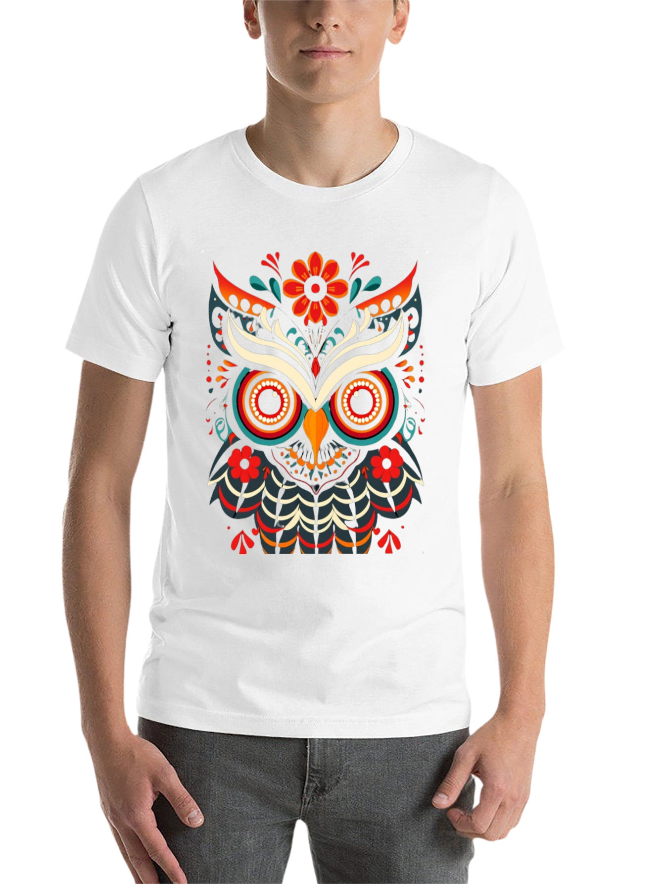 Black Colorful Owl Graphic Print Men's Black T-Shirt view 14