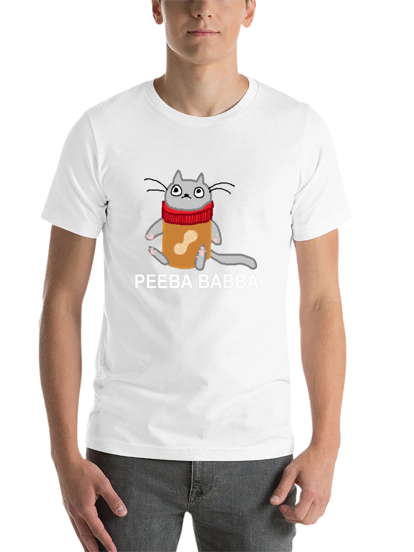 Black Peeba Babba Cat in Peanut Butter Jar T-Shirt view 14