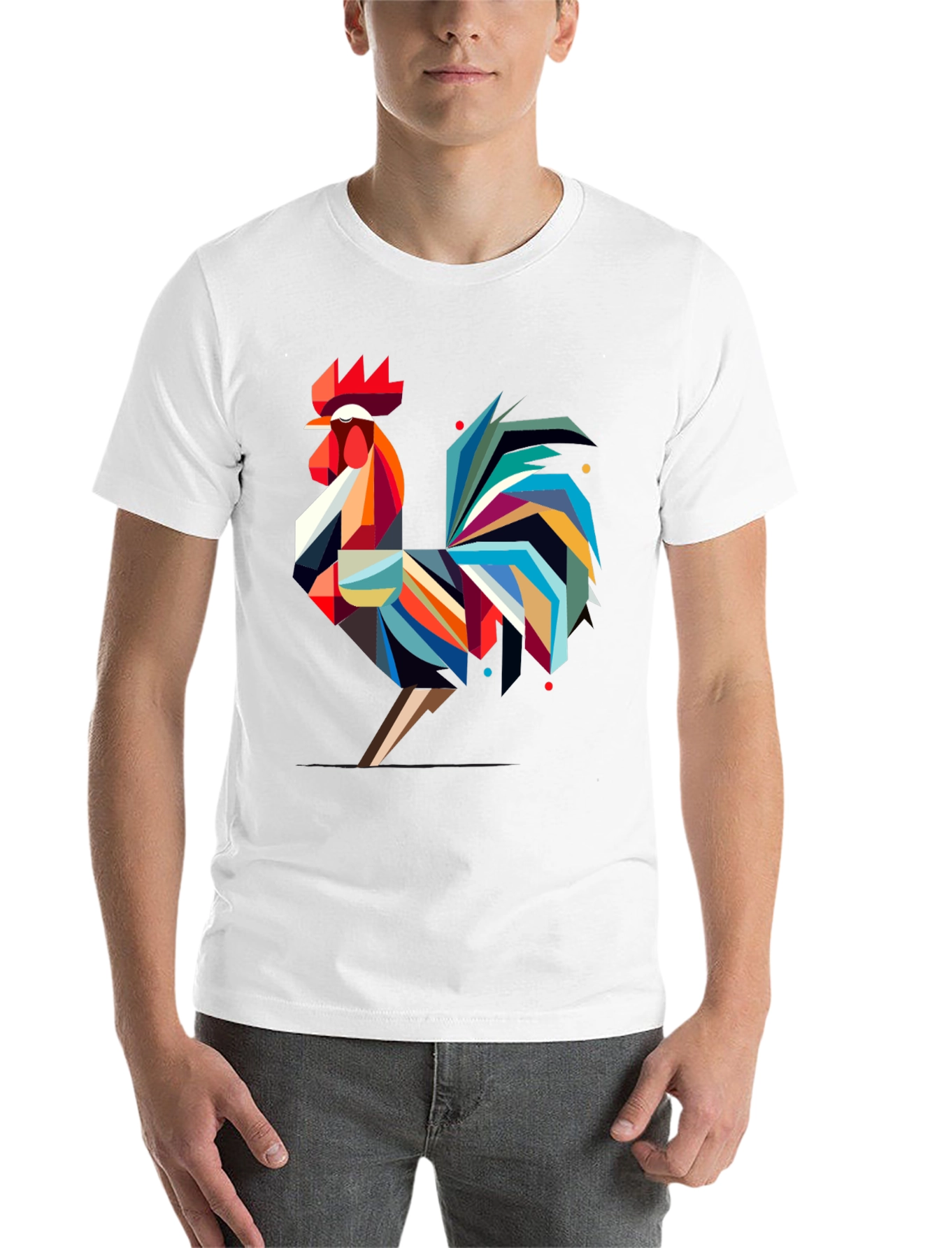 Black Geometric Rooster Graphic Tee - Modern Art T-Shirt view 14