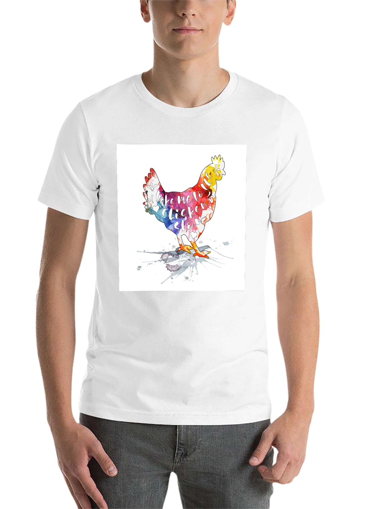 Black Watercolor Chicken T-Shirt - Take me to Chicken Slo view 14