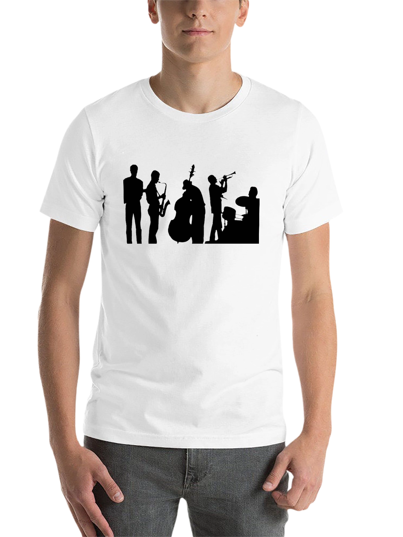 Black Jazz Band Silhouette Graphic Tee - Black Cotton view 14