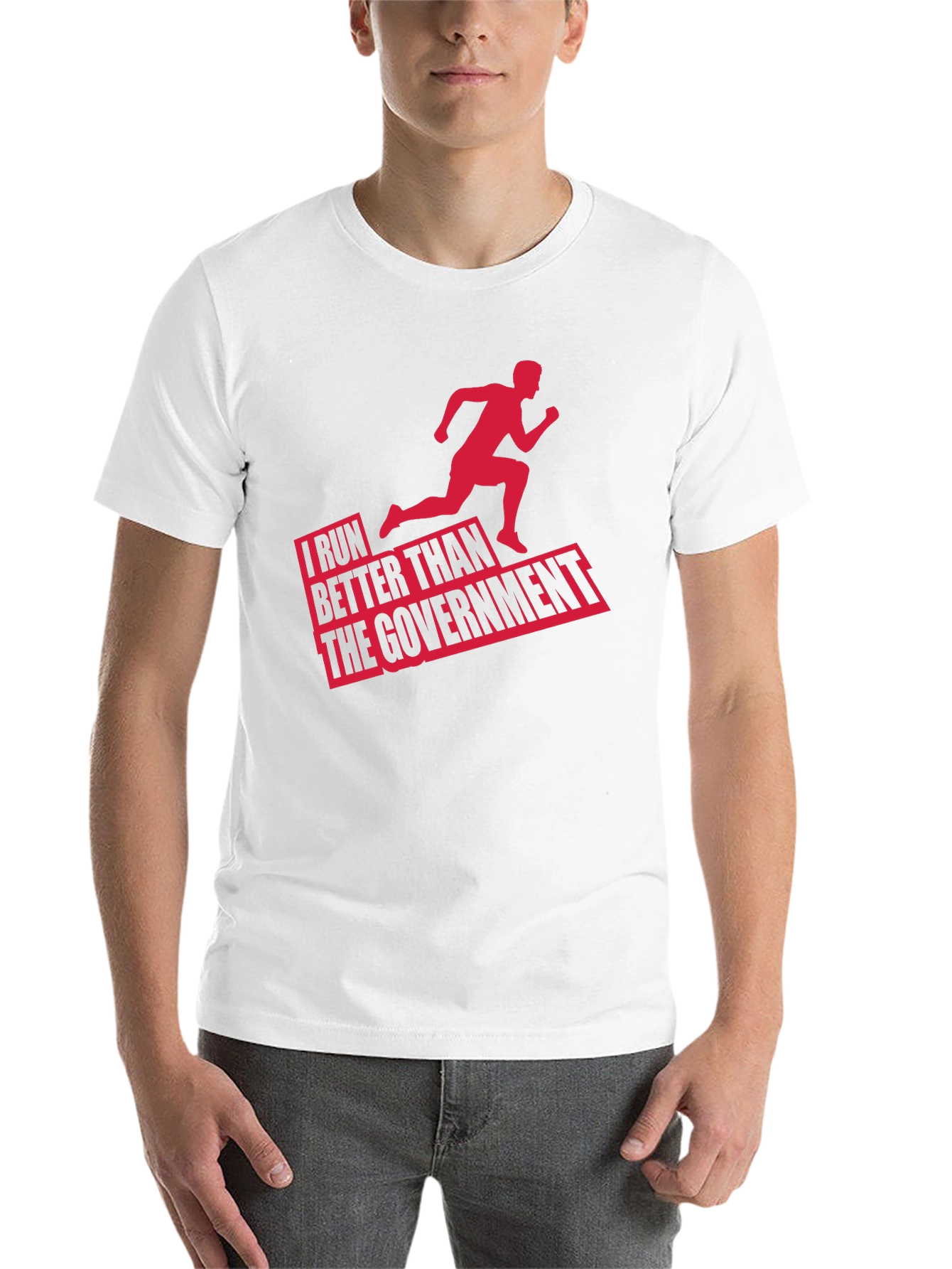 Black Funny Running T-Shirt: I Run Better Than The Government view 14