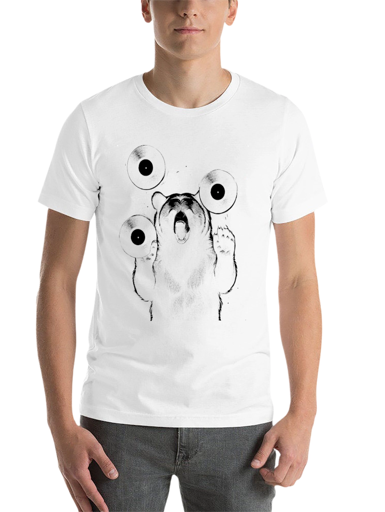 DJ Bear Graphic Tee - Black Cotton Blend T-Shirt - 14