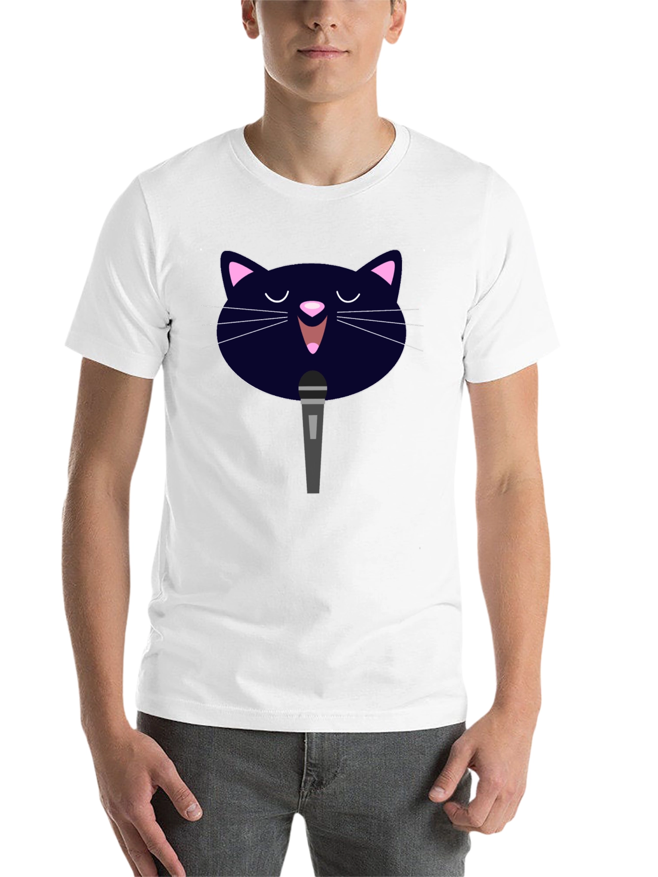 Black Karaoke Cat Graphic Tee - Black Cotton T-Shirt view 14