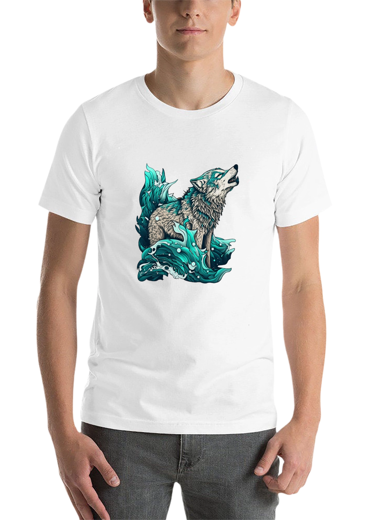Black Wolf in Water Graphic Black T-Shirt view 14