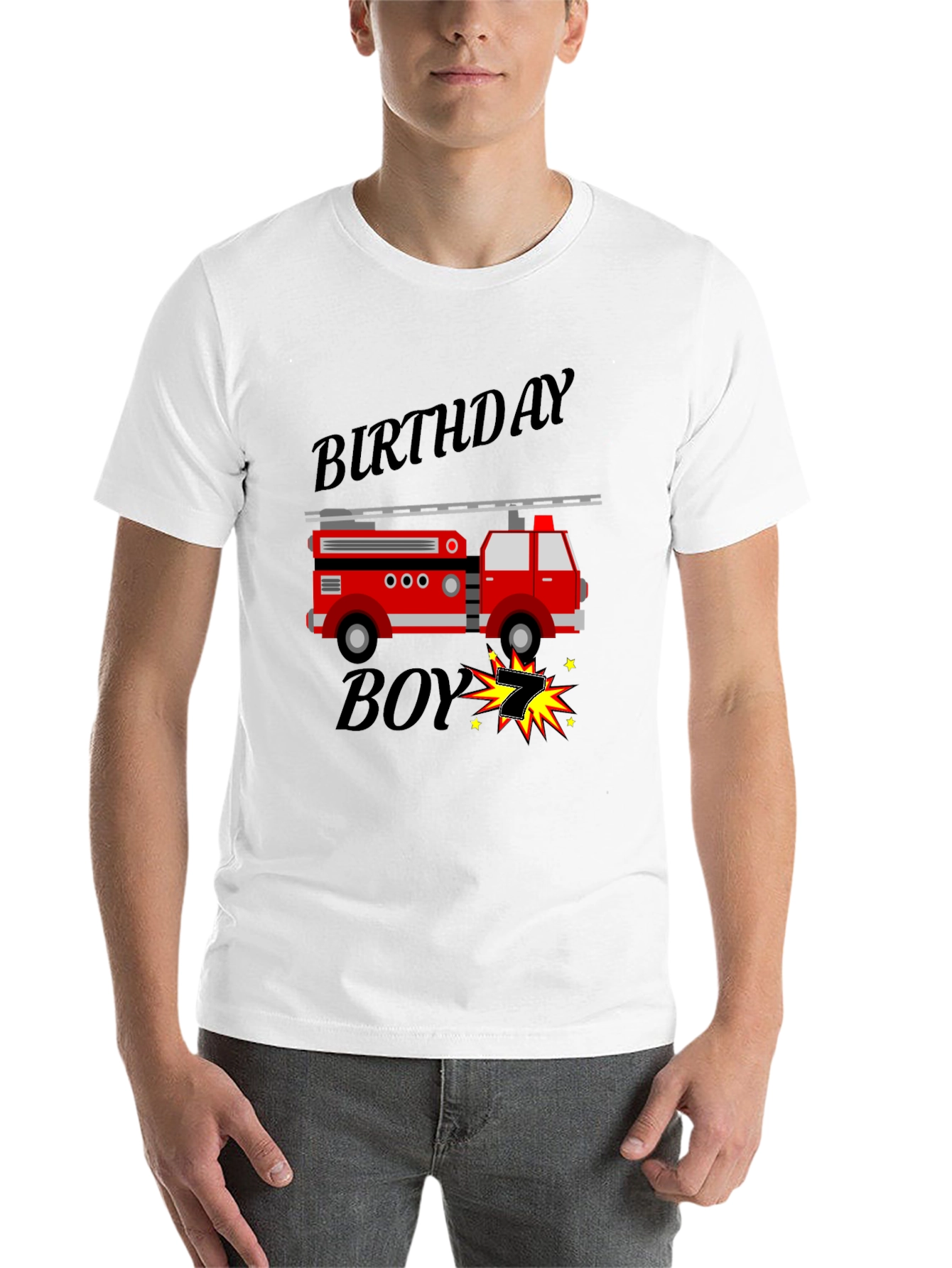 Black Birthday Boy Firetruck T-Shirt view 14