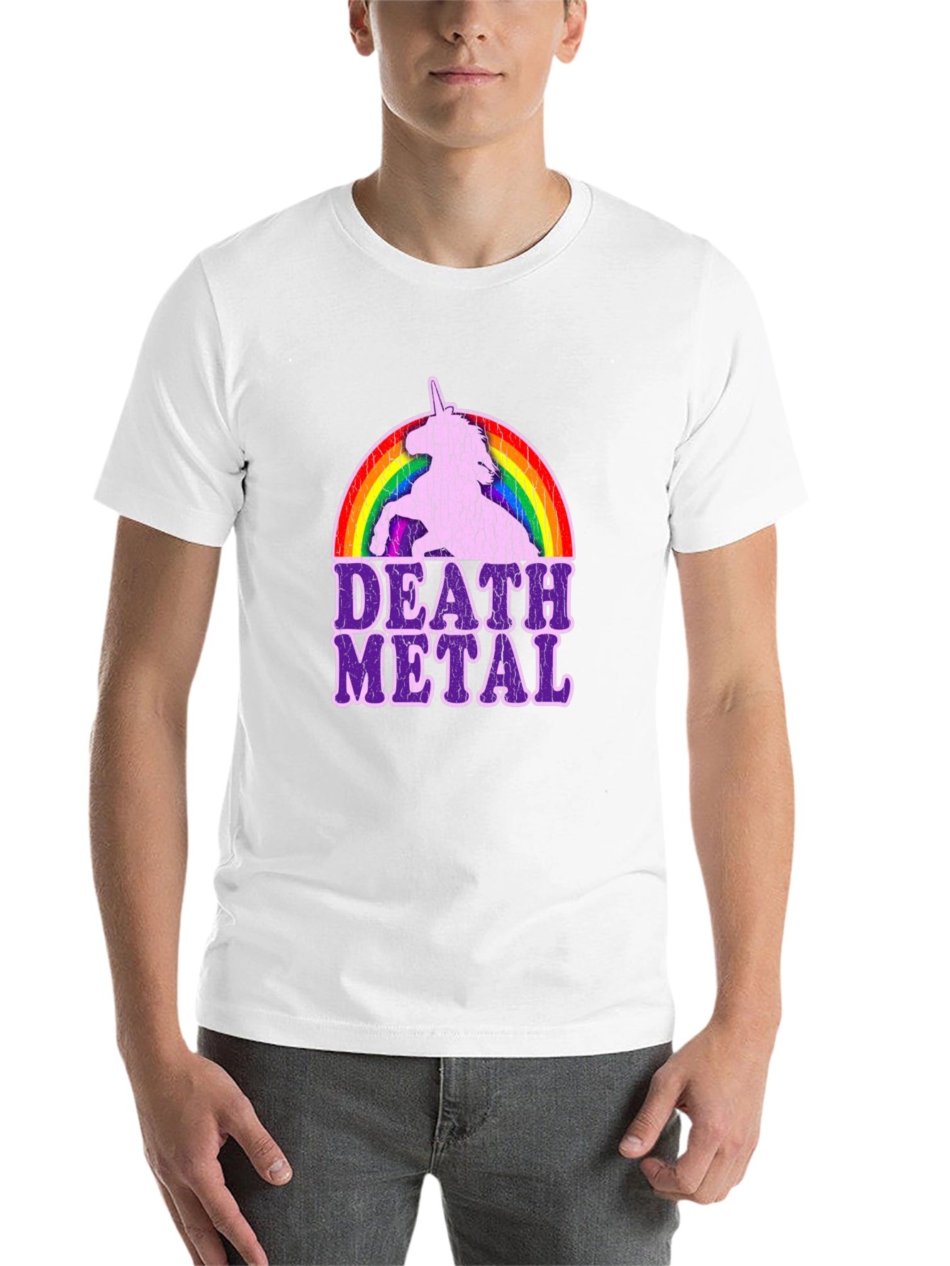 Black Death Metal Unicorn Rainbow T-Shirt view 14