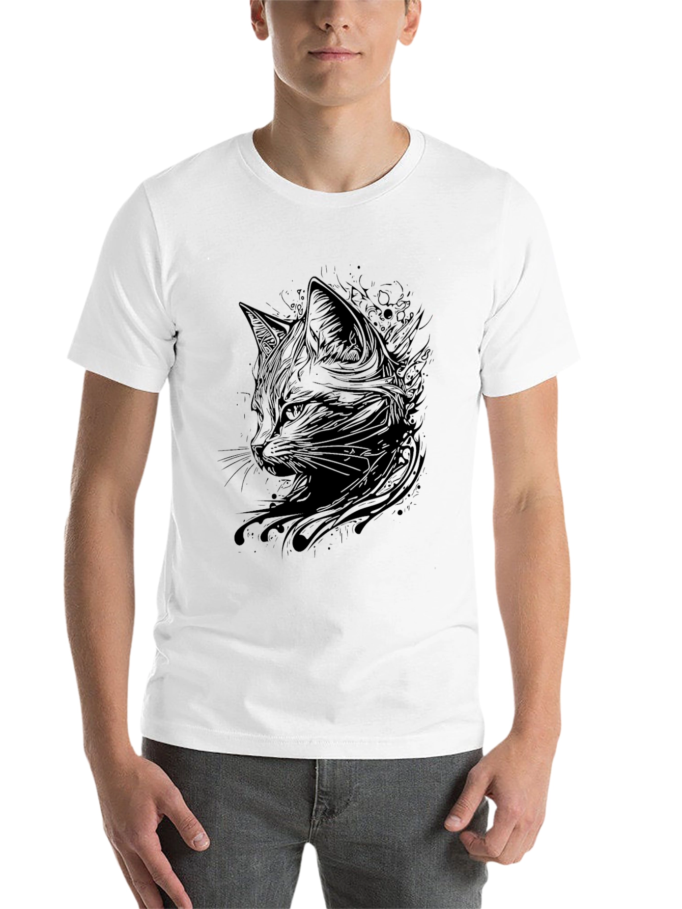 Black Men's Black Cat Graphic T-Shirt view 14