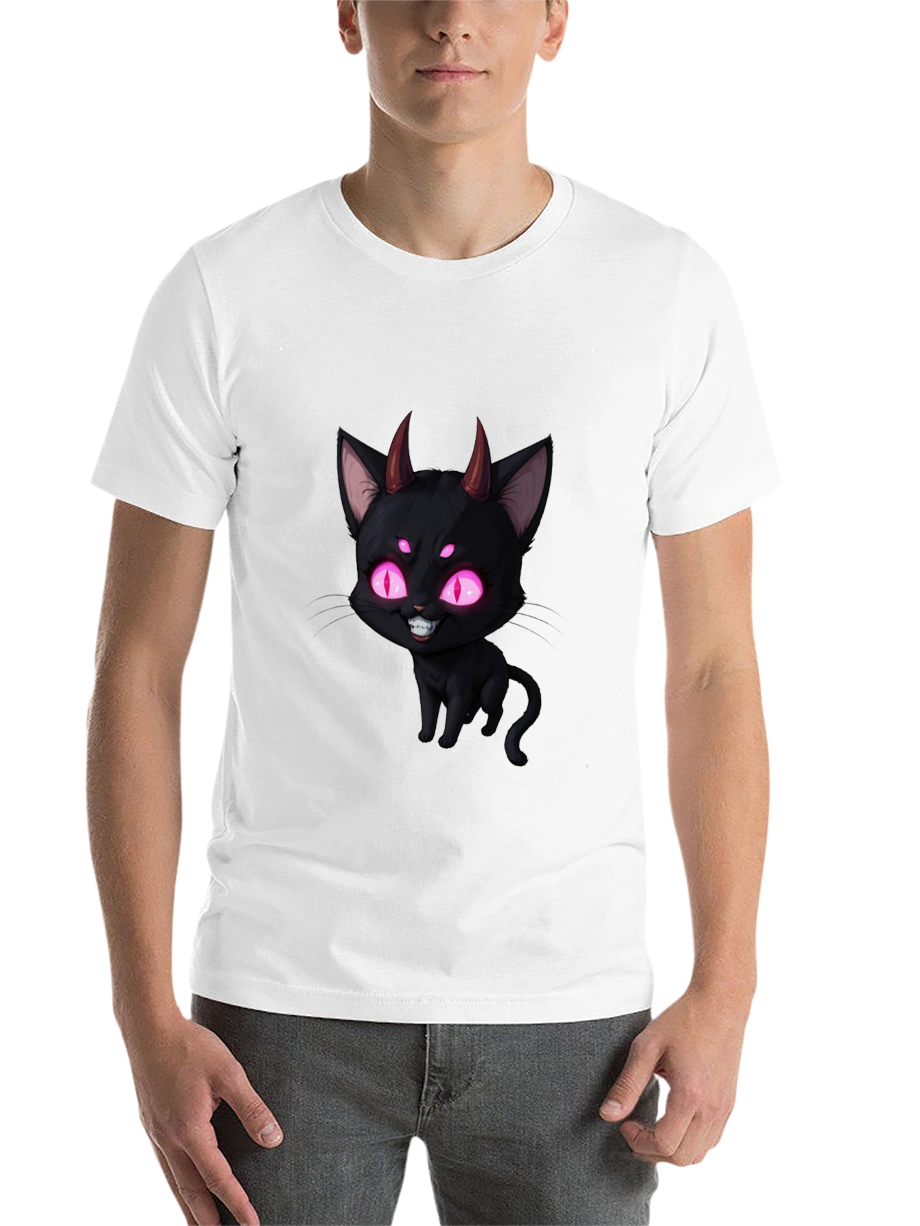 Black Devil Cat Graphic T-Shirt - Black view 14