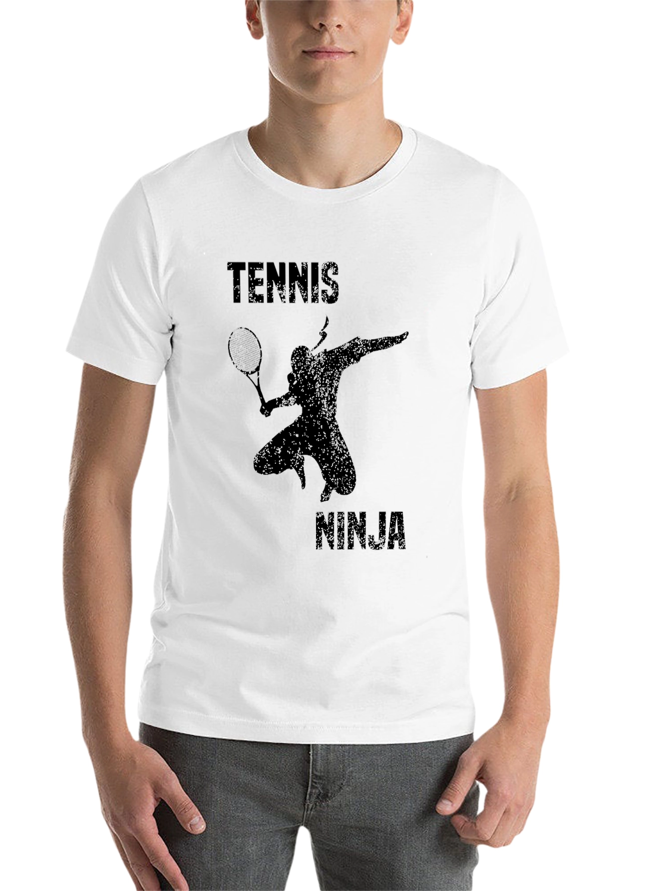 Black Tennis Ninja Graphic Tee - Black Cotton Blend view 14