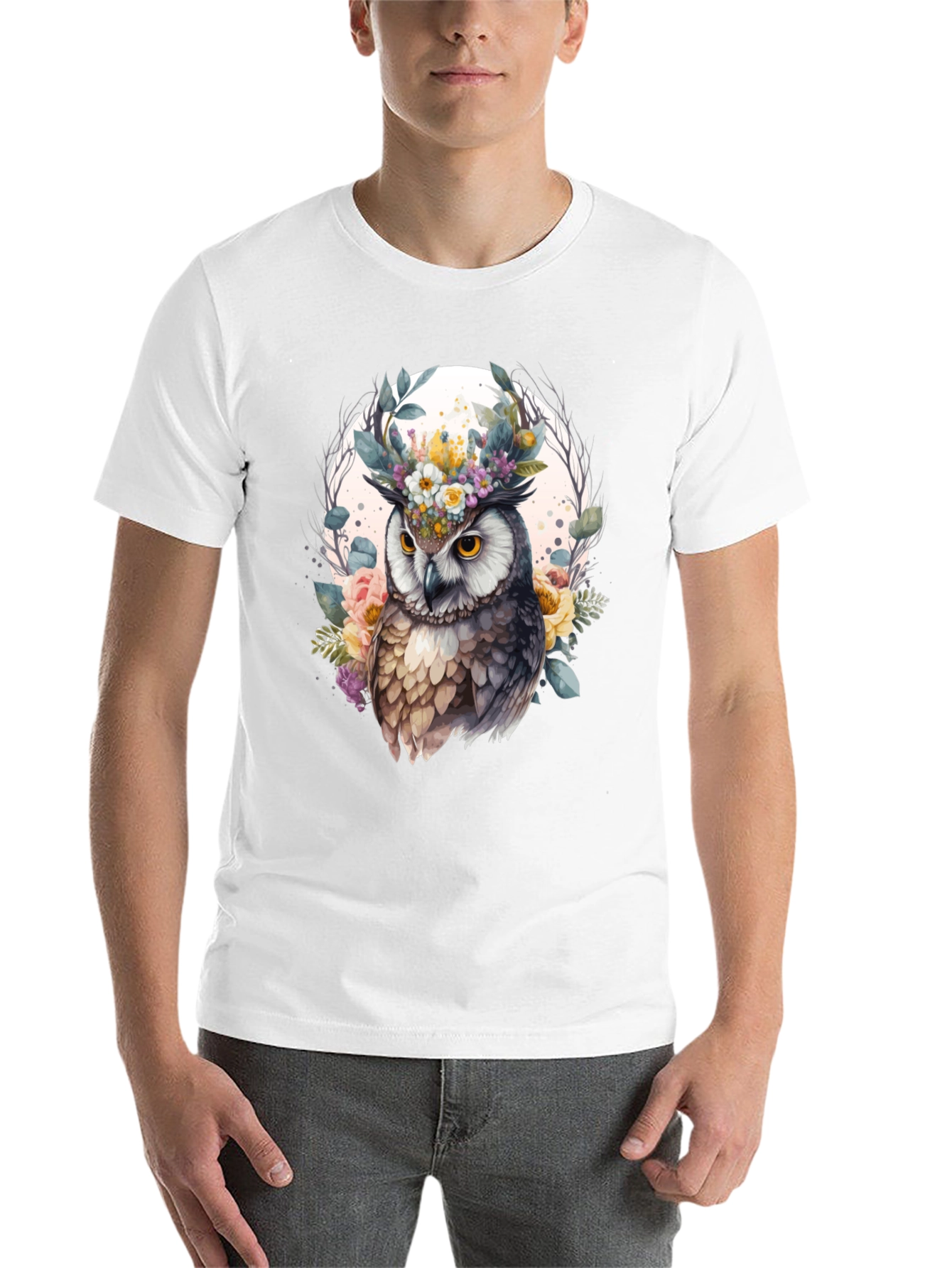 Black Floral Owl Graphic Tee - Unique Design view 14