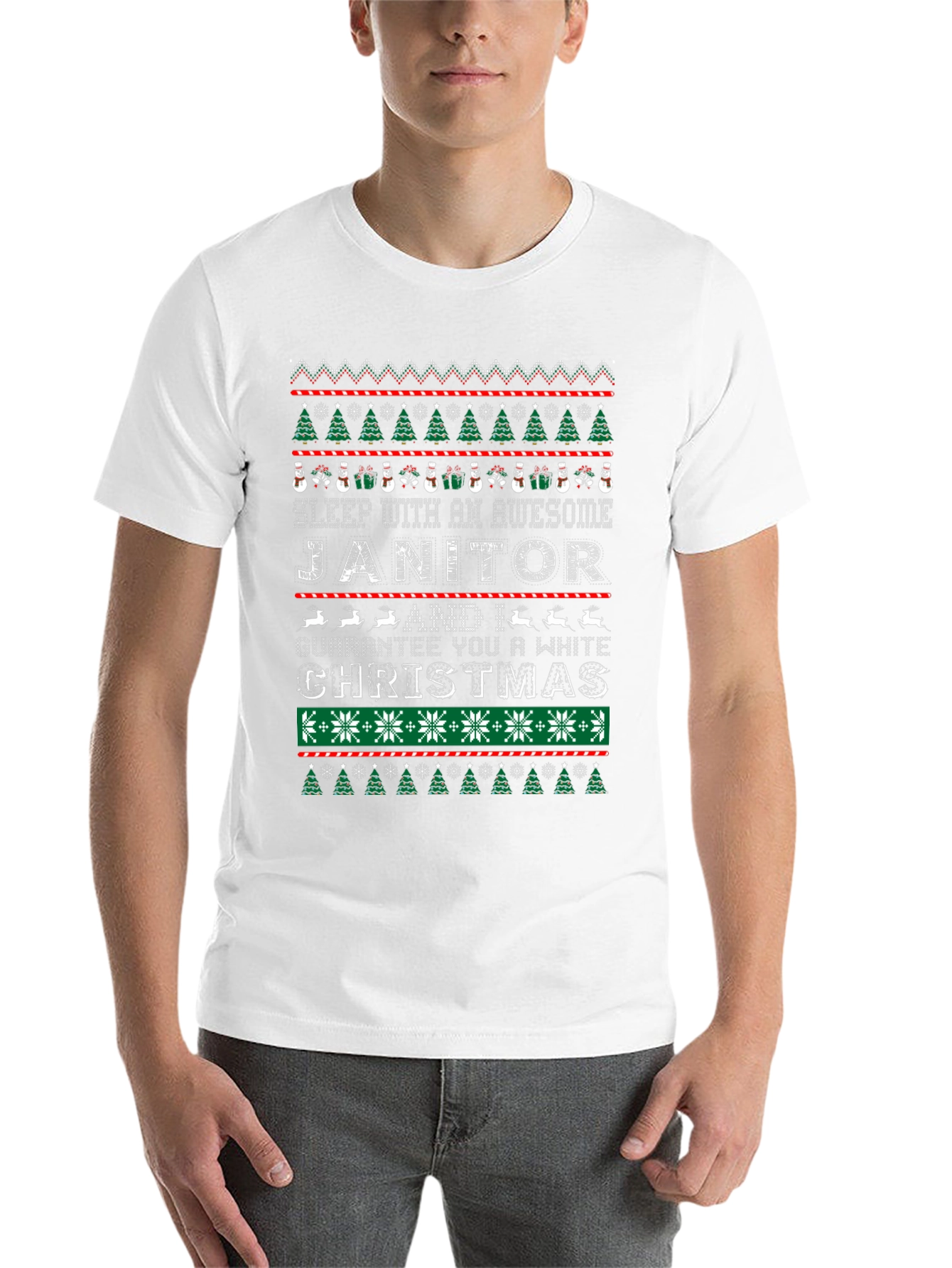 Black Funny Janitor Christmas Ugly Sweater Style T-Shirt view 14