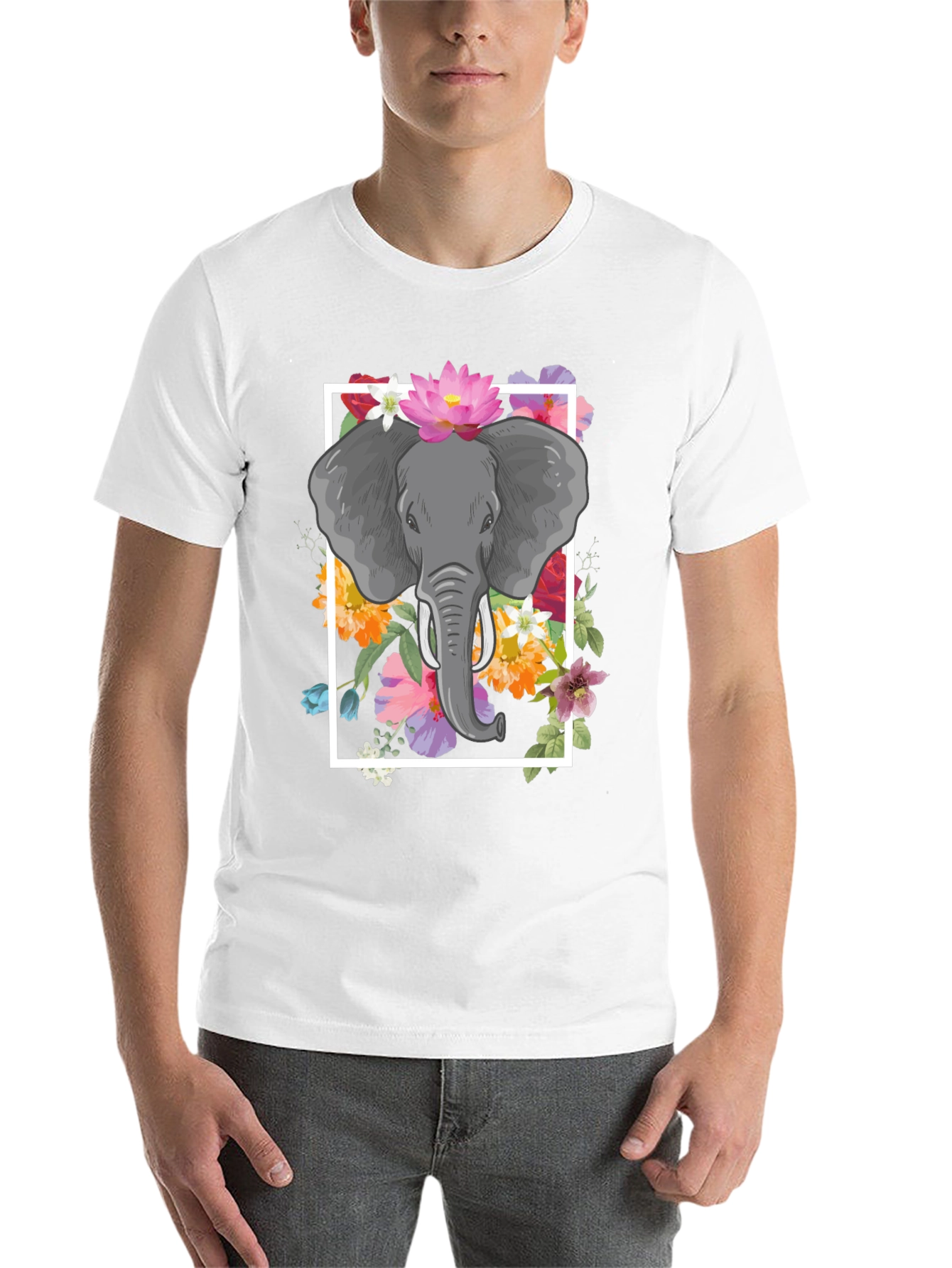 Black Elephant Floral Graphic Tee - Men's Black T-Shirt view 14