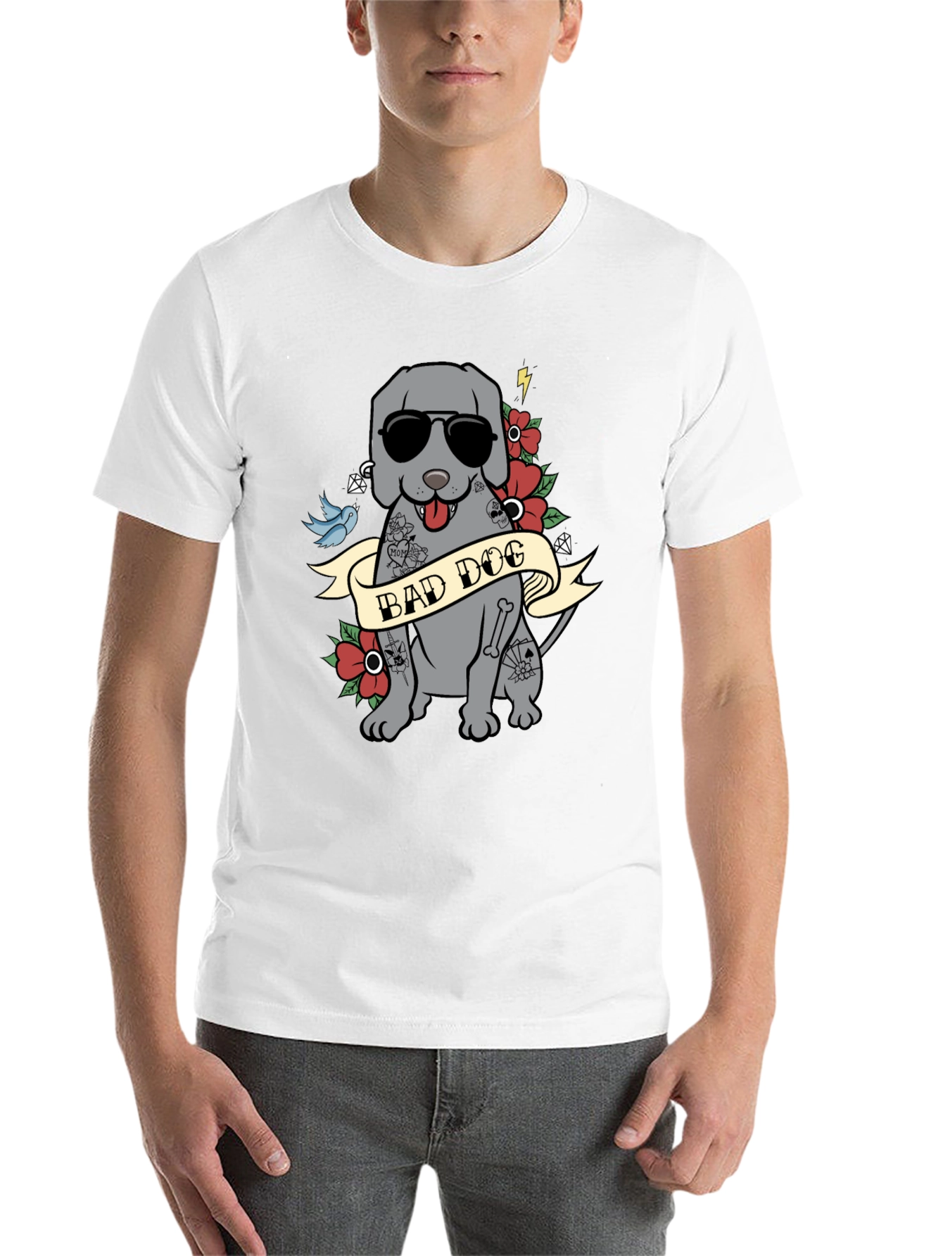 Bad Dog Tattoo Style T-Shirt - Men's Graphic Tee - 14