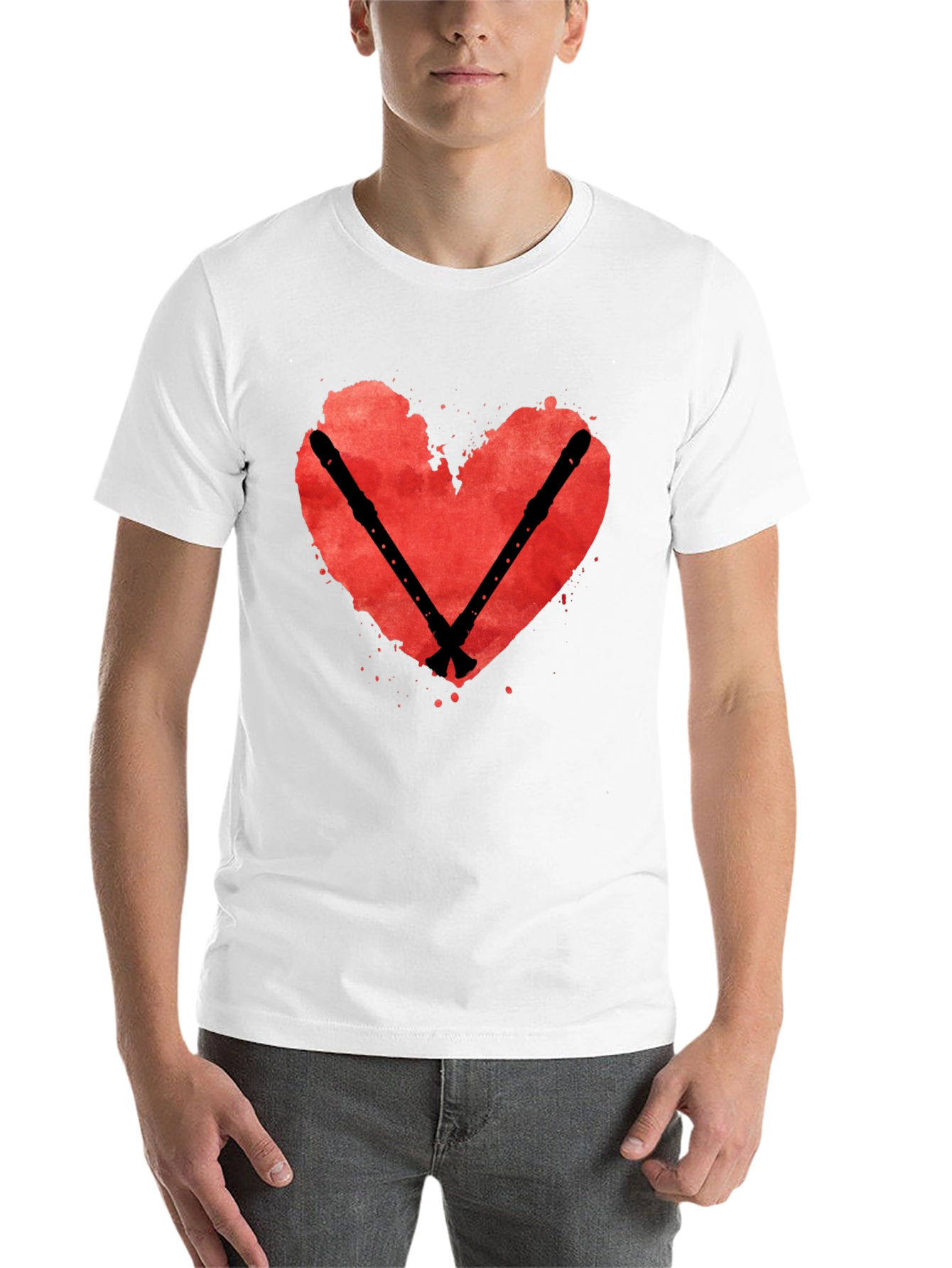 Black Heart & Flute T-Shirt: Music Lover Tee view 14