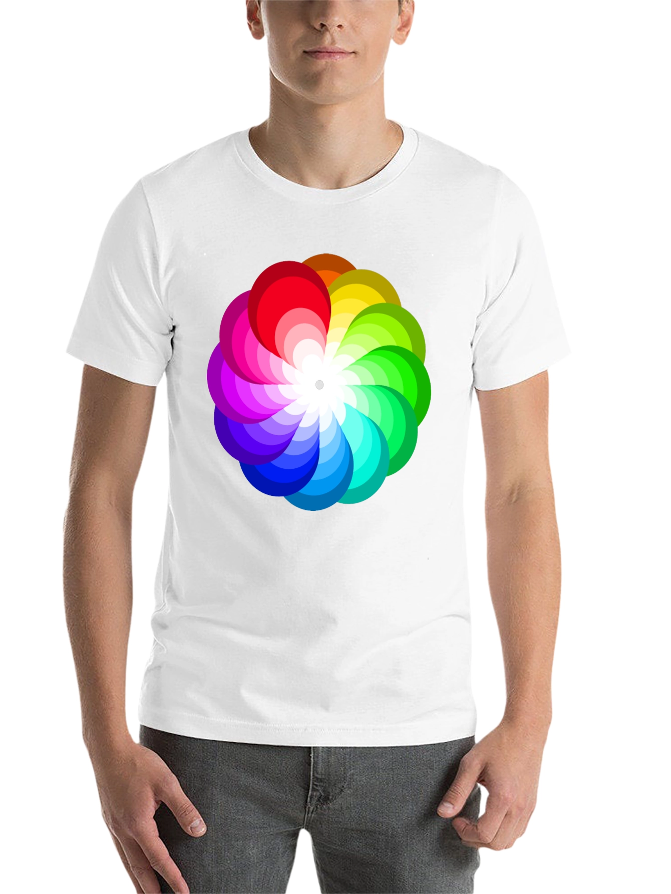 Black Vibrant Rainbow Flower Graphic Black T-Shirt view 14