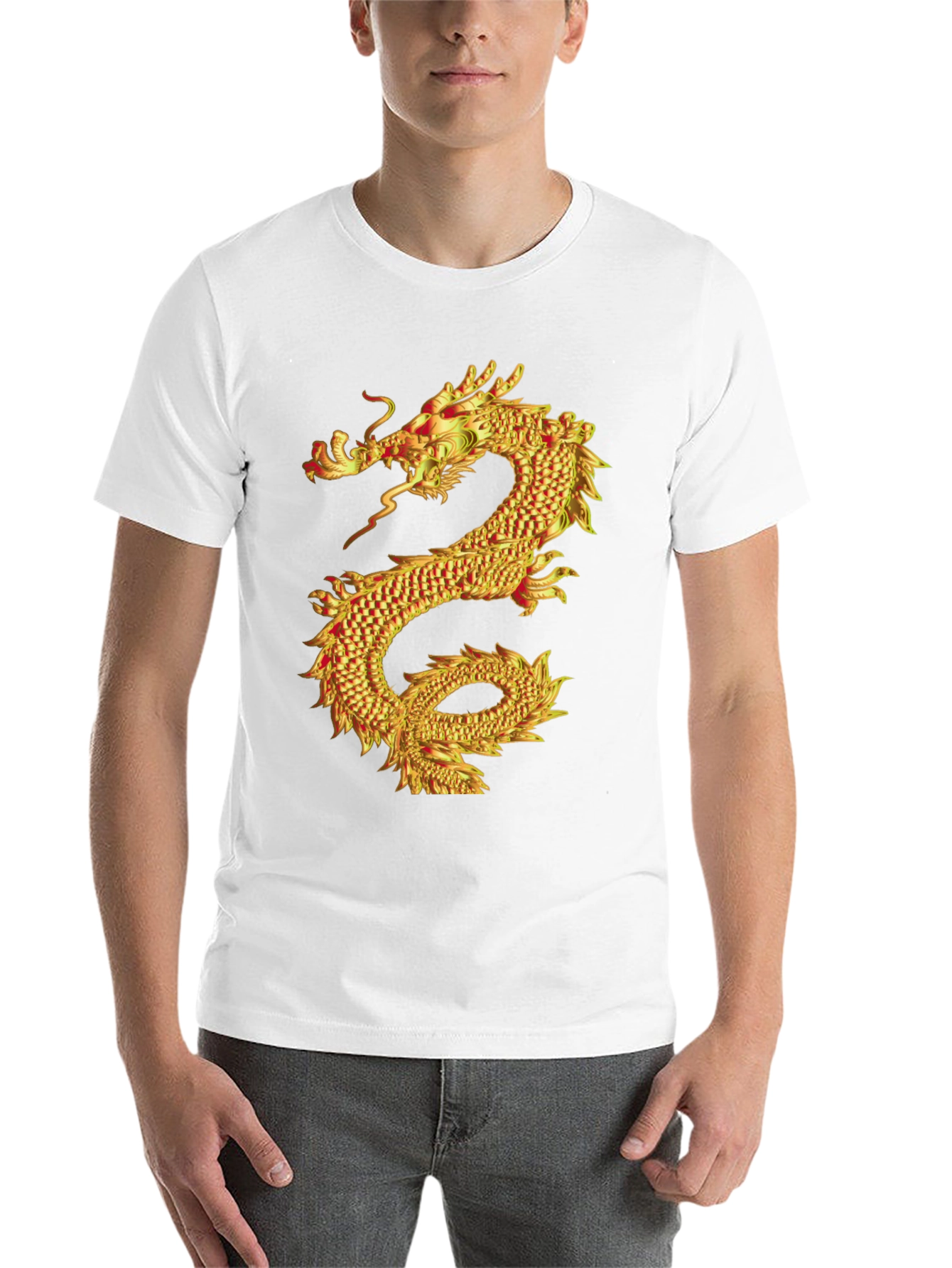 Black Golden Dragon Graphic Print Black T-Shirt view 14