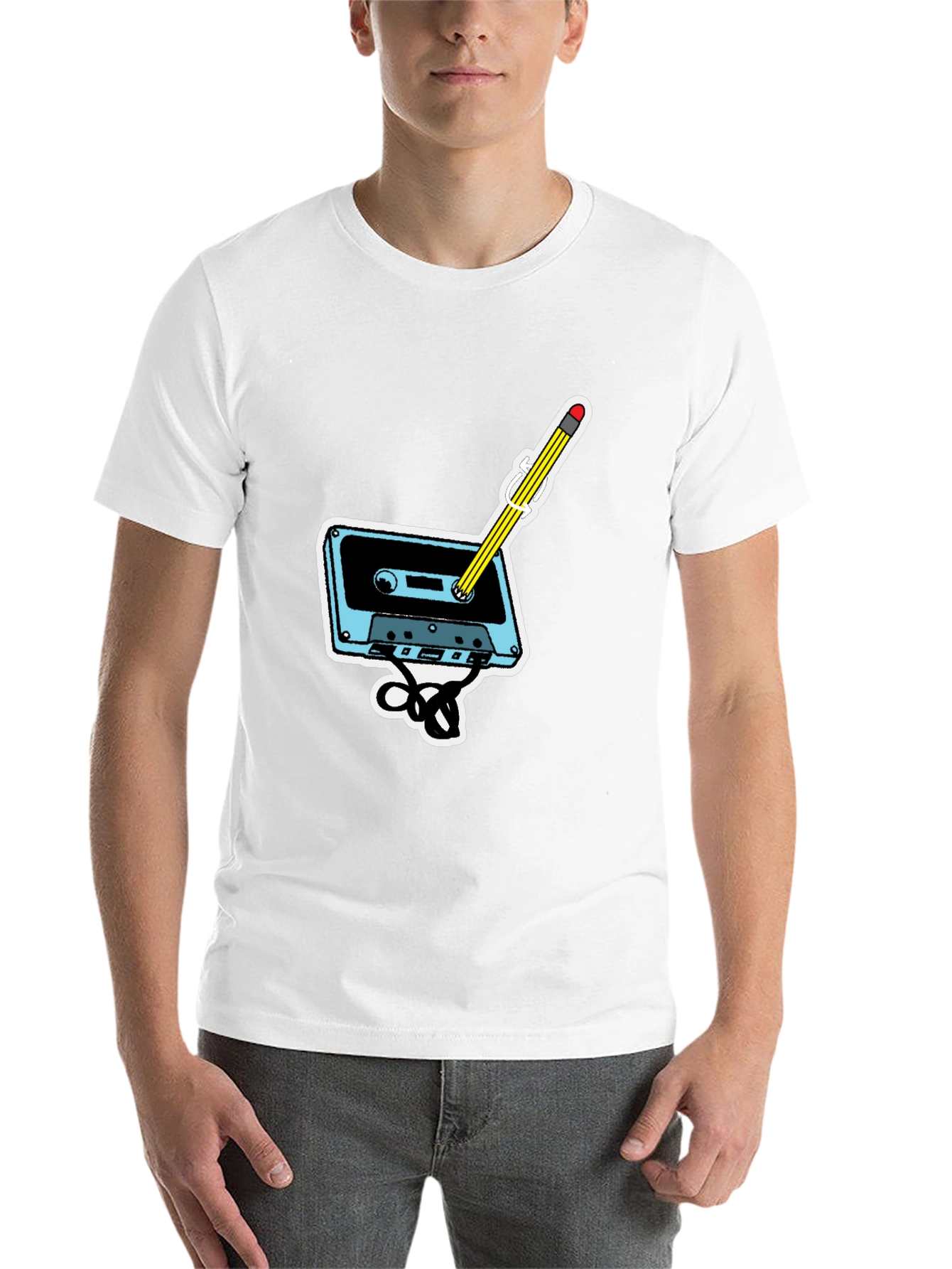 Black Retro Cassette & Pencil Graphic T-Shirt view 14