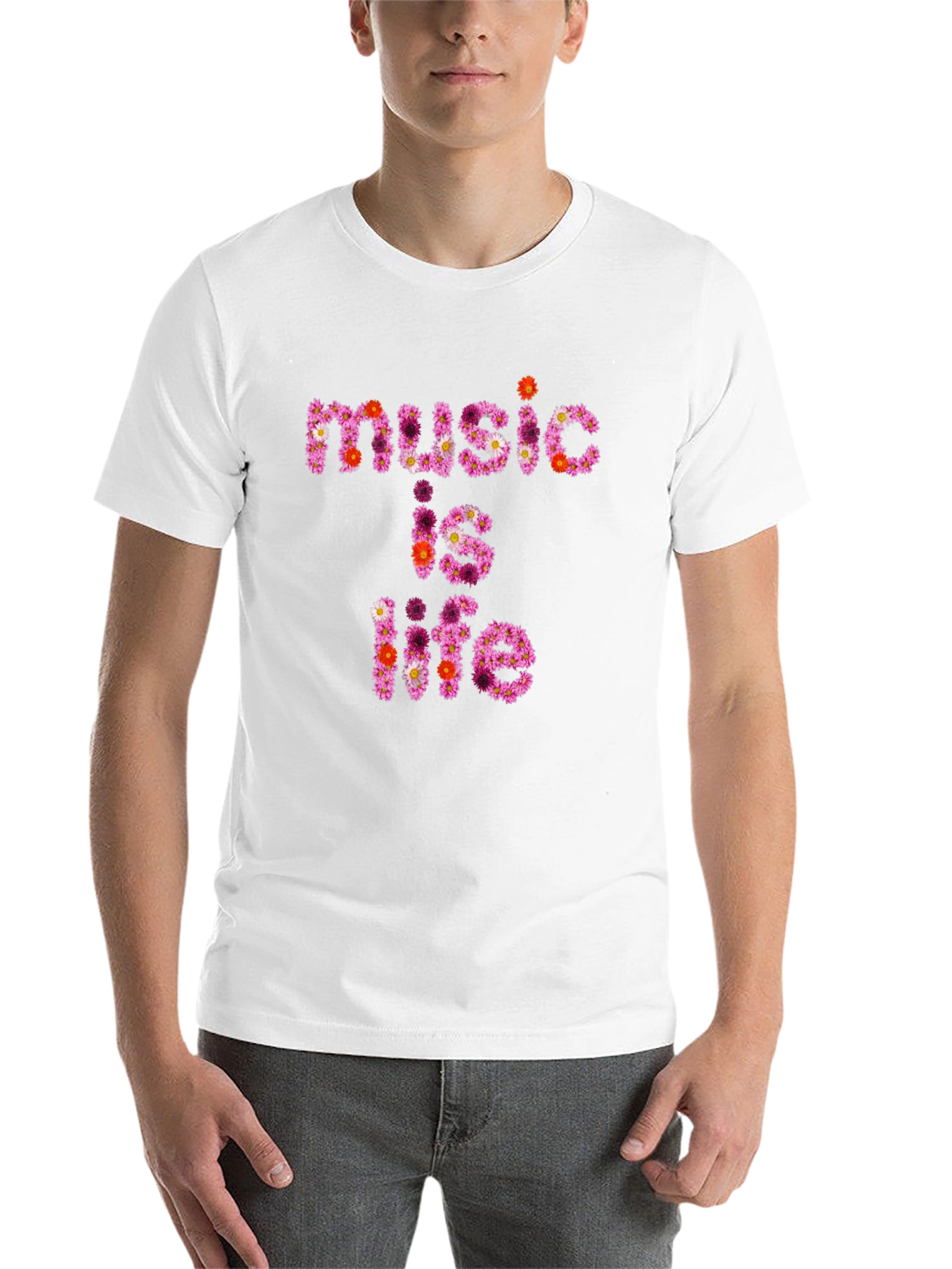 Black Floral 'Music is Life' Graphic Black T-Shirt view 14
