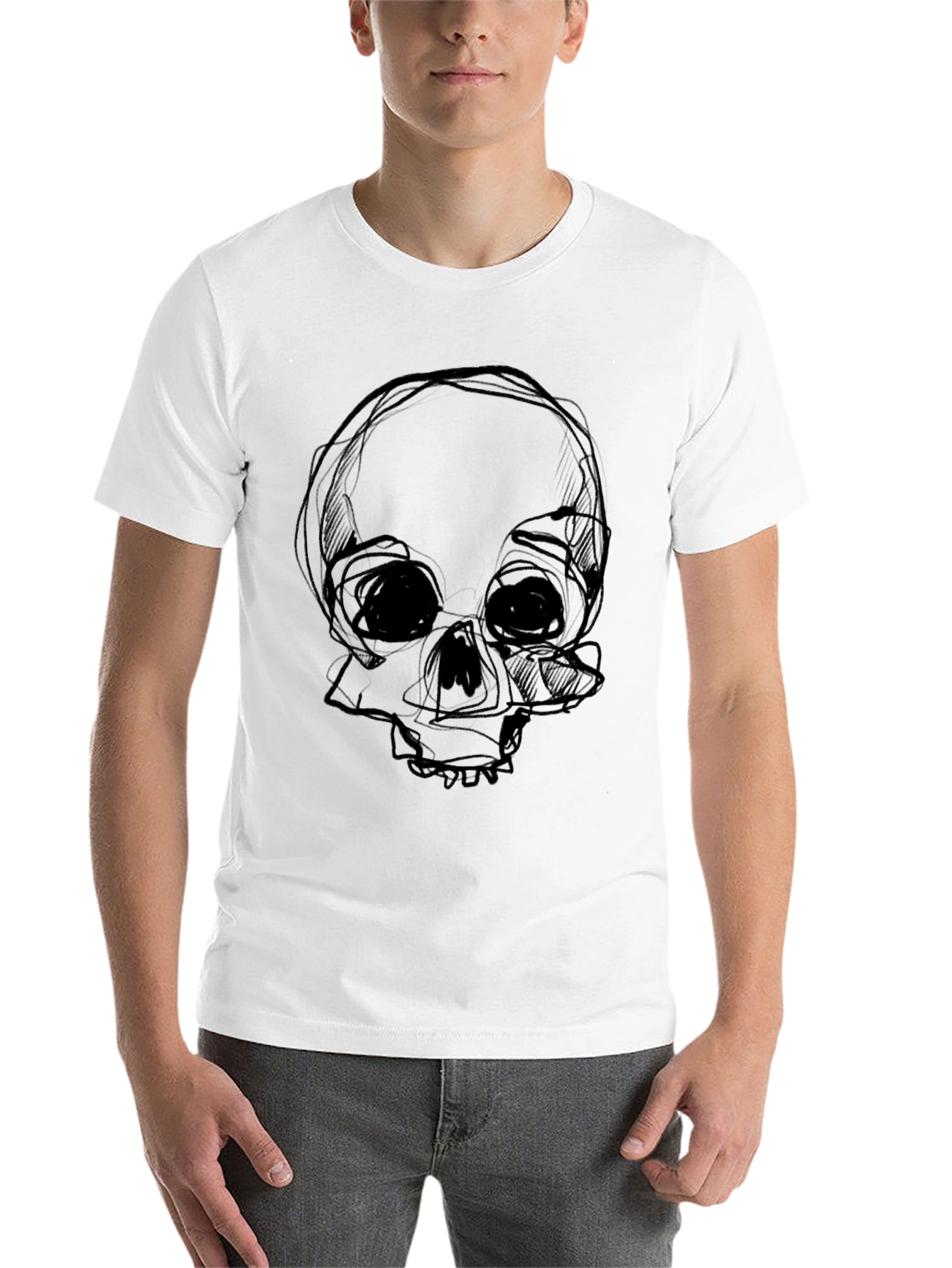 Black Skull Sketch Graphic Black T-Shirt view 14