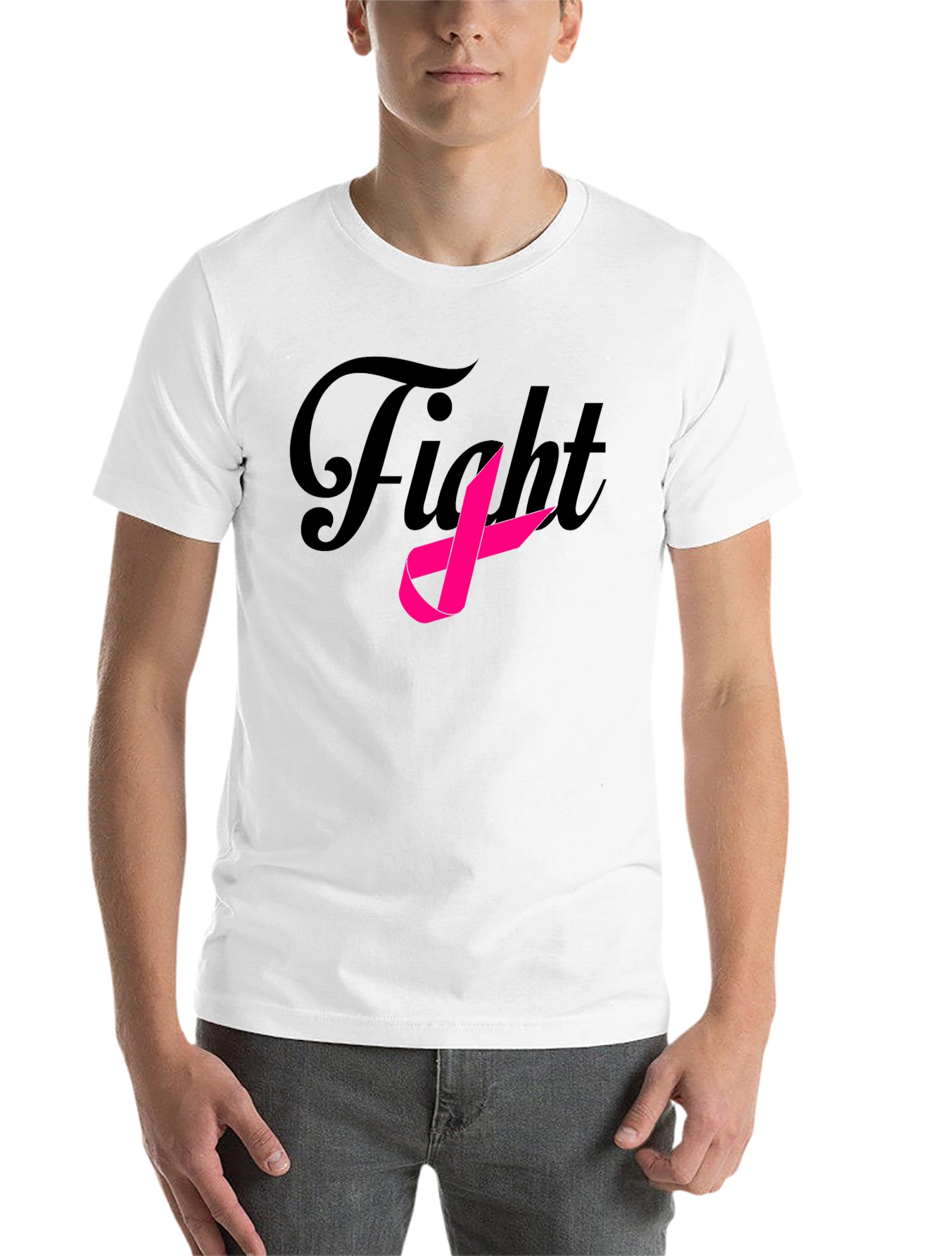 Black Fight Breast Cancer Ribbon Black T-Shirt view 14