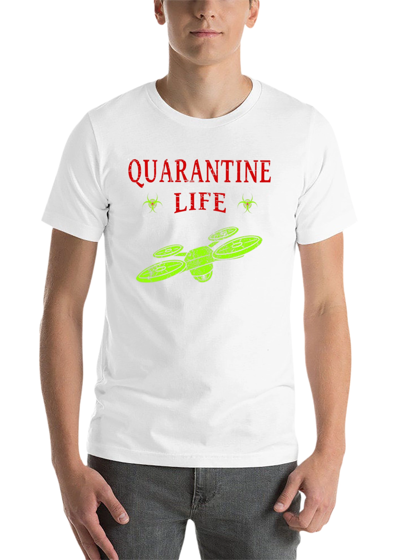 Black Quarantine Life Drone T-Shirt - Funny Novelty Tee view 14