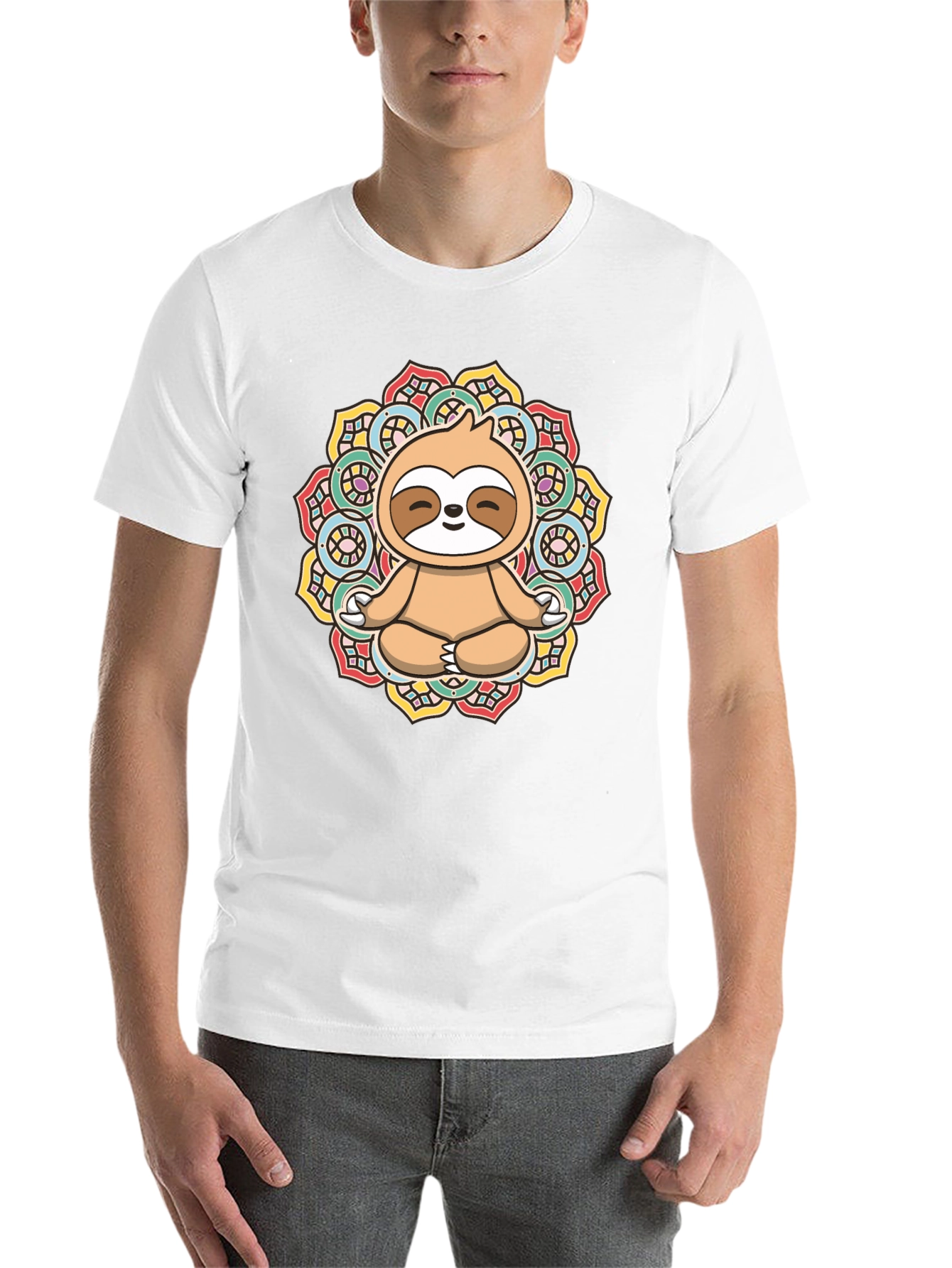 Black Meditating Sloth Mandala Graphic Tee view 14
