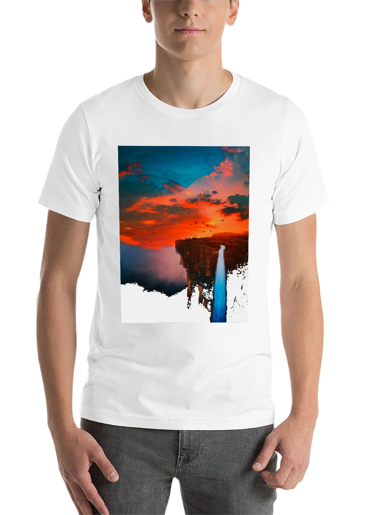Black Sunset Waterfall Graphic Tee - Unique Design view 14