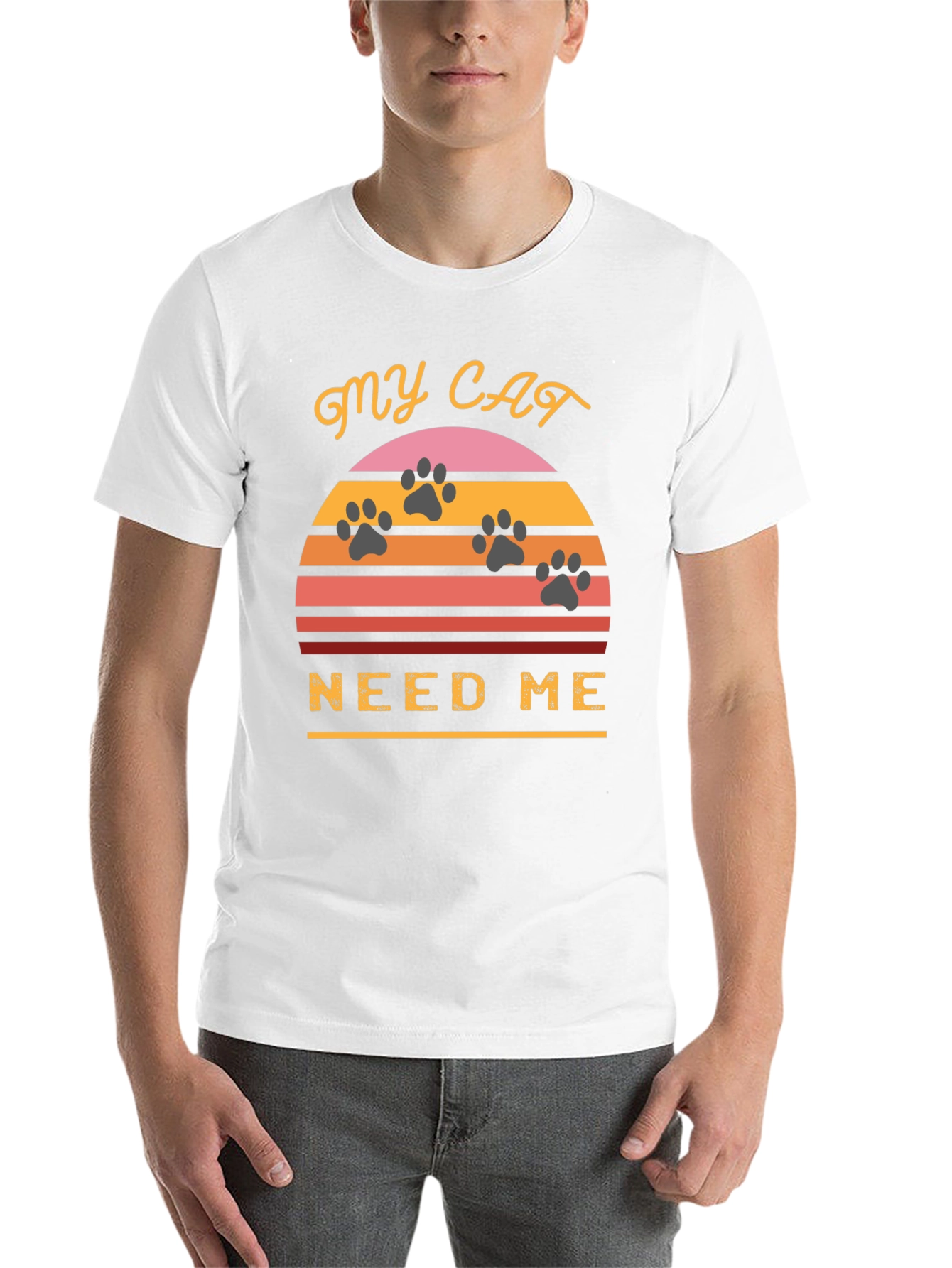 Black My Cat Needs Me T-Shirt - Retro Sunset Style view 14
