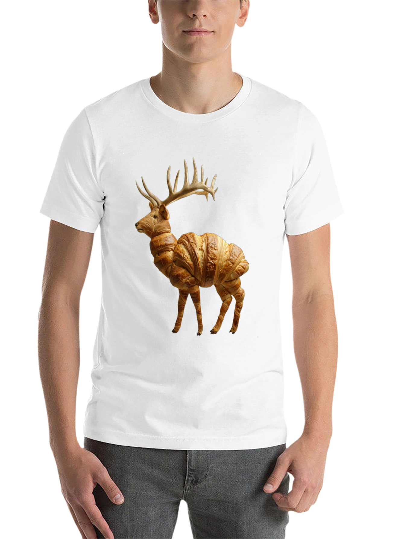 Croissant Deer T-Shirt - Unique Food Animal Tee - 14