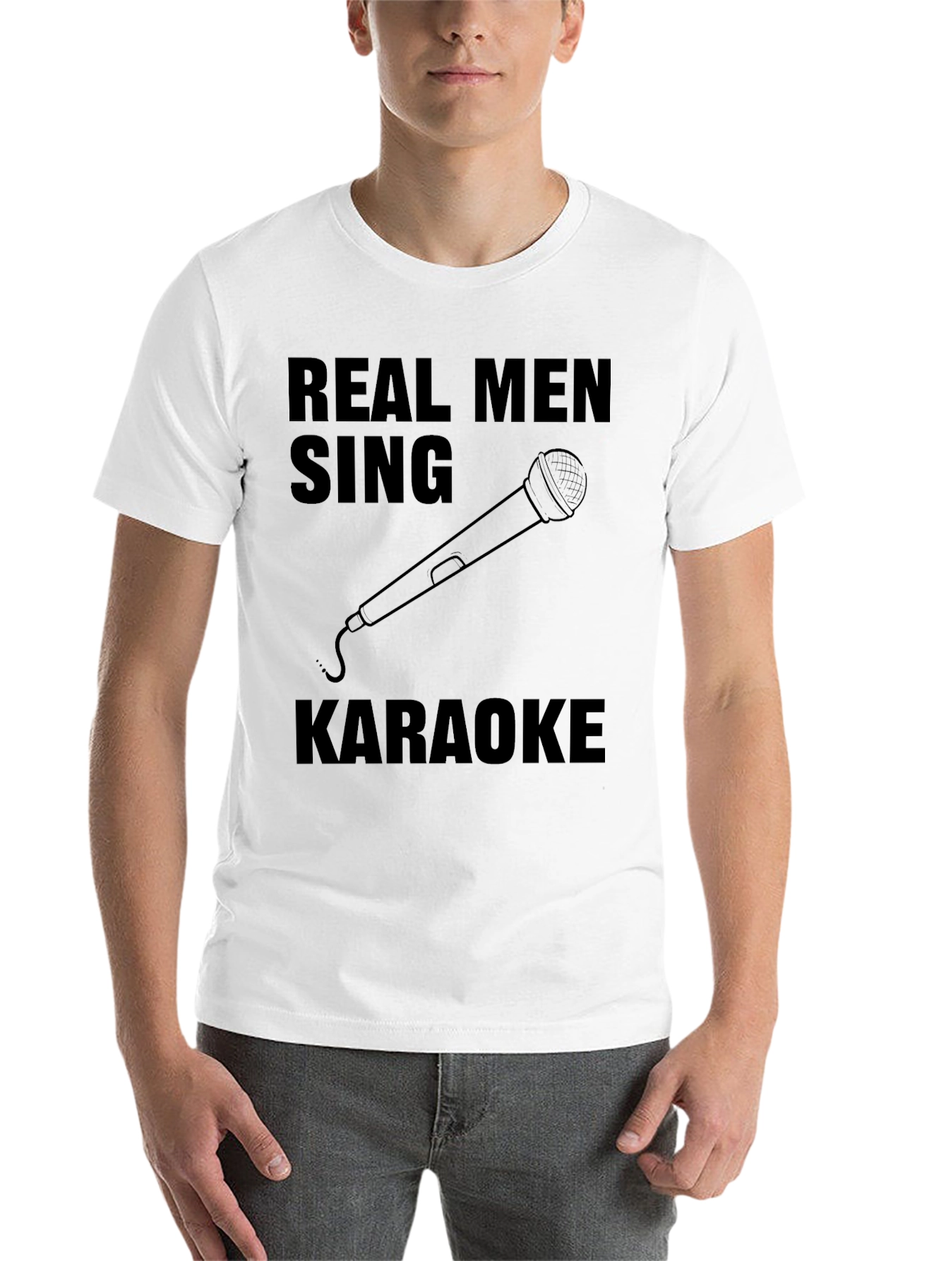 Black Real Men Sing Karaoke Graphic Tee - Black view 14