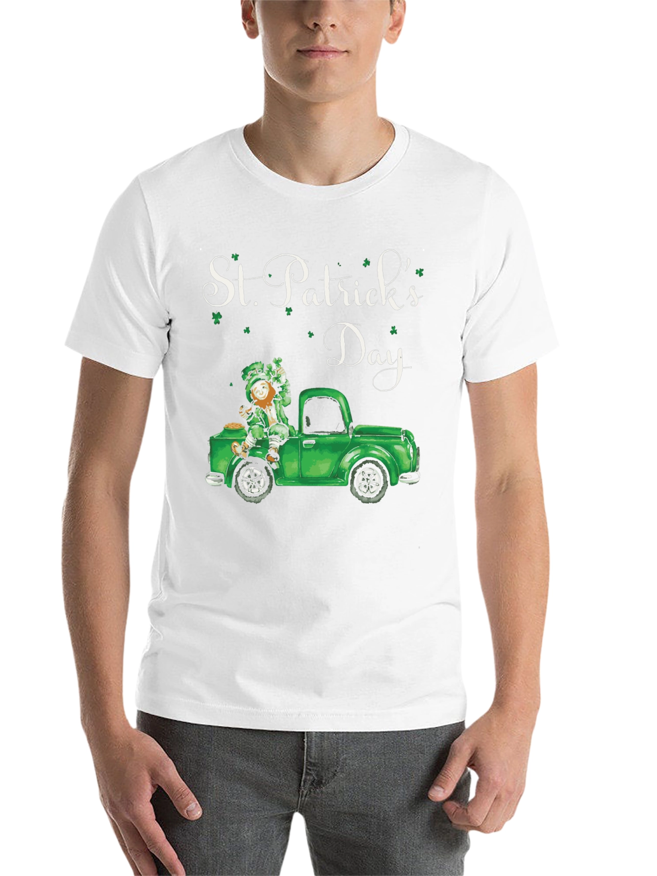 Black St. Patrick's Day Leprechaun Truck T-Shirt view 14