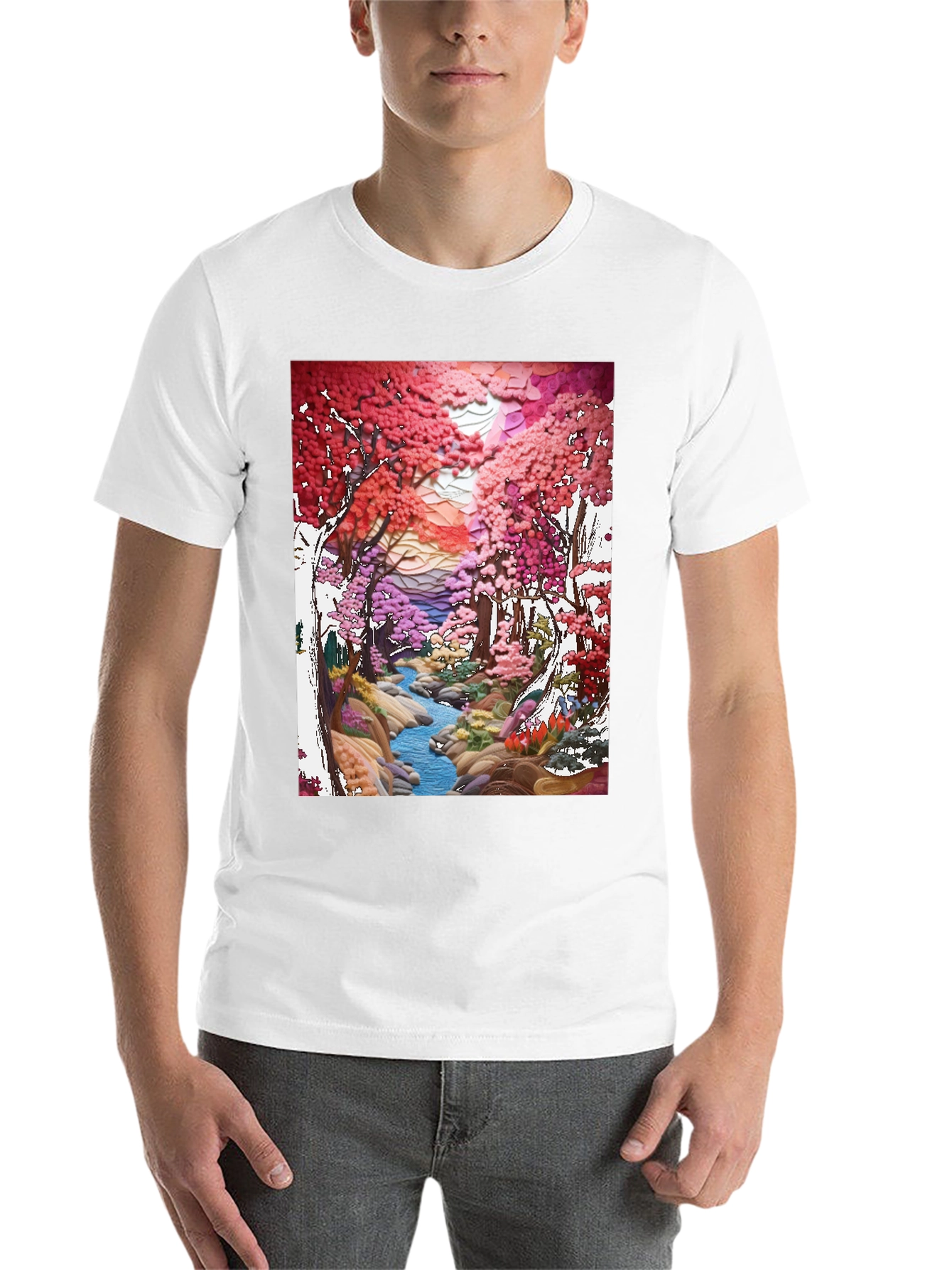 Black Cherry Blossom Stream Art T-Shirt view 14