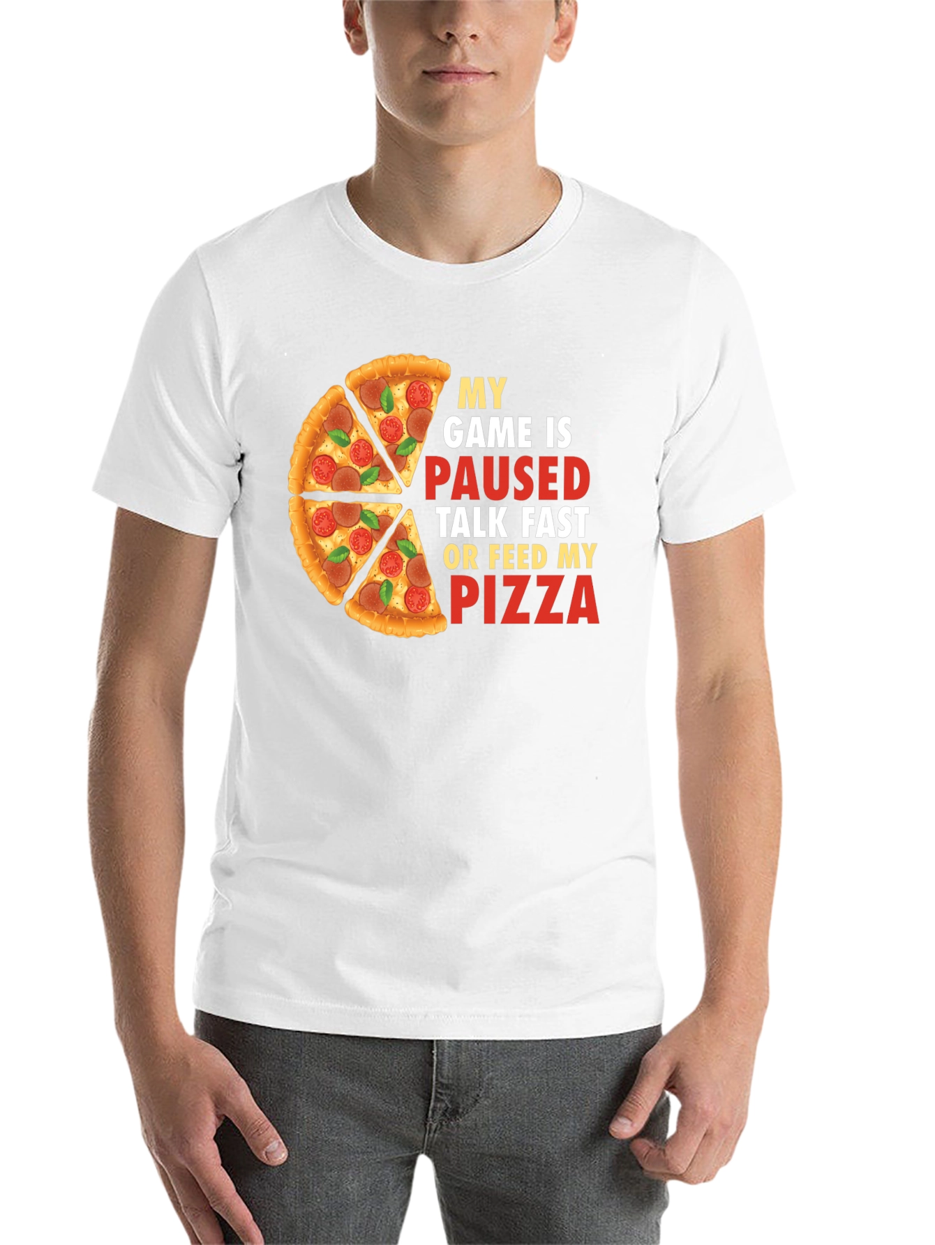 Black My Game is Paused Pizza T-Shirt view 14