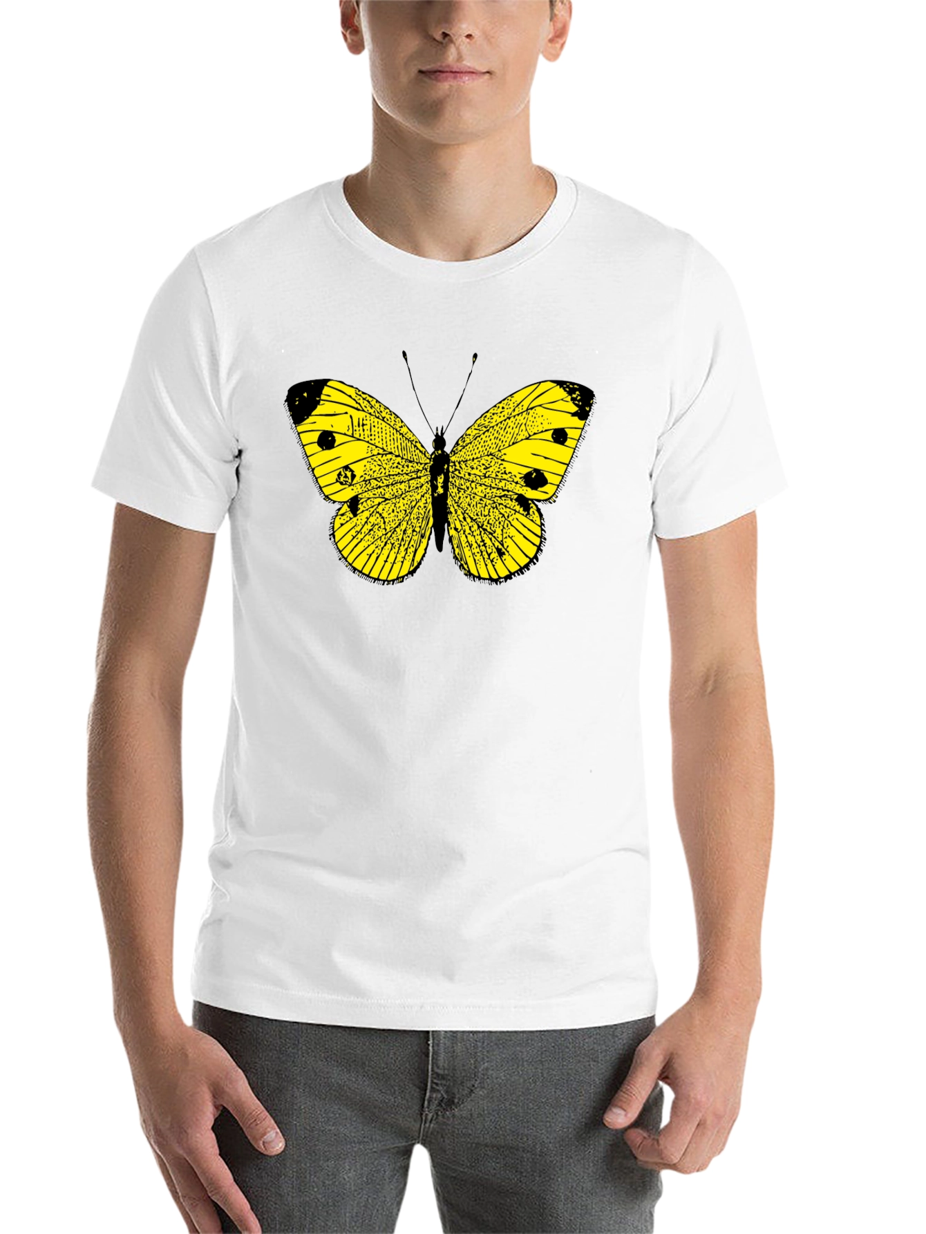 Black Butterfly Graphic Tee - Bold Yellow Insect Print view 14
