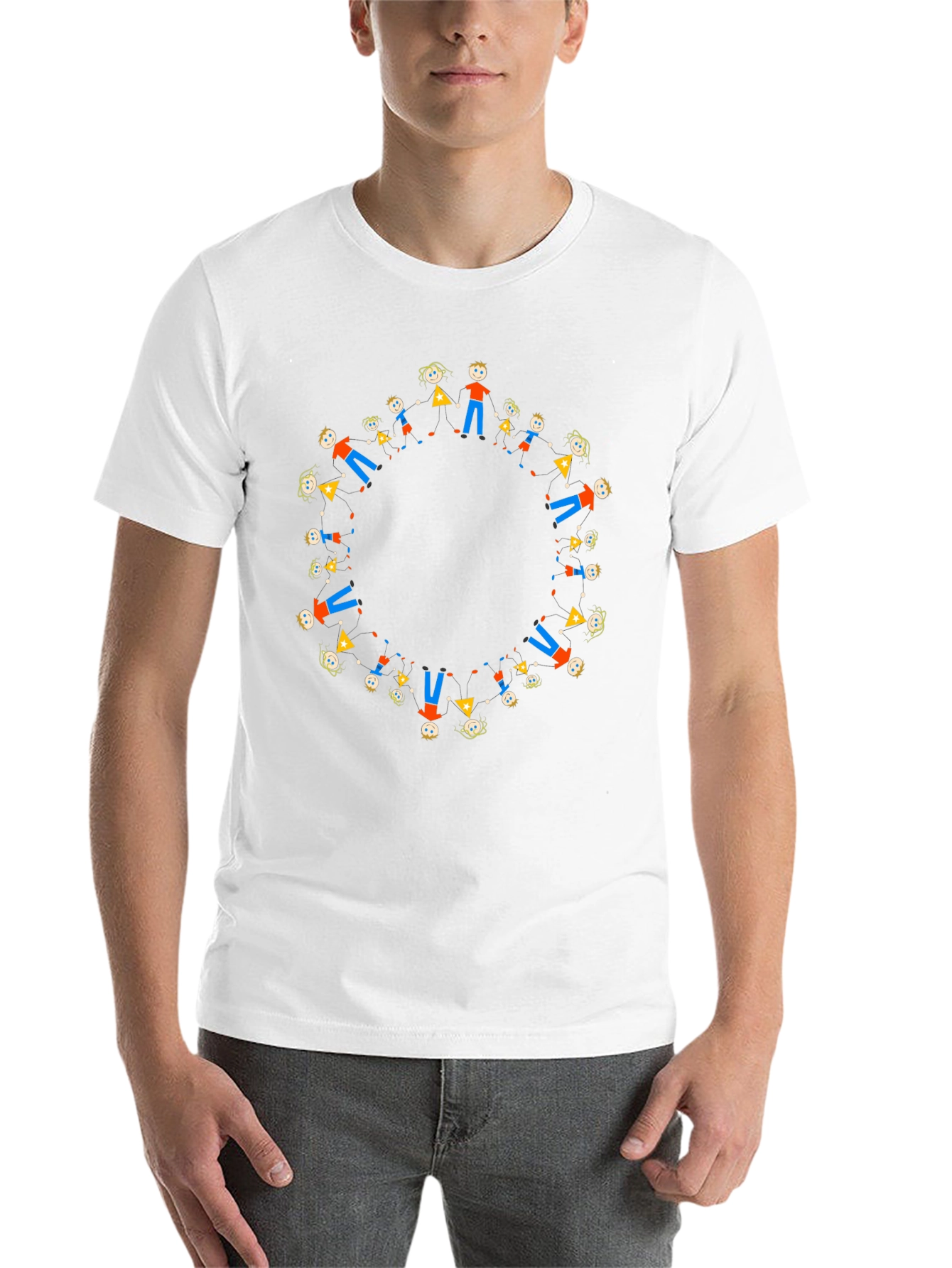 Black Tee with Circle of People Graphic - 14